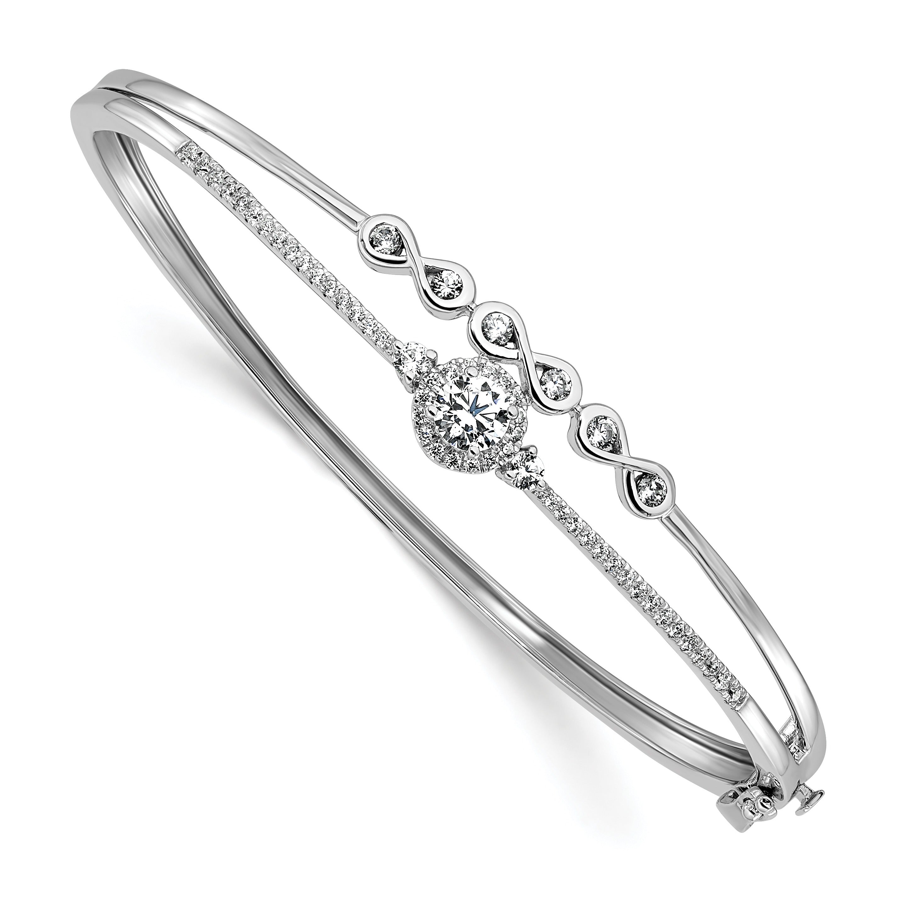 14k White Gold Lab Grown Diamond Double Strand Infinity Bangle Bracelet
