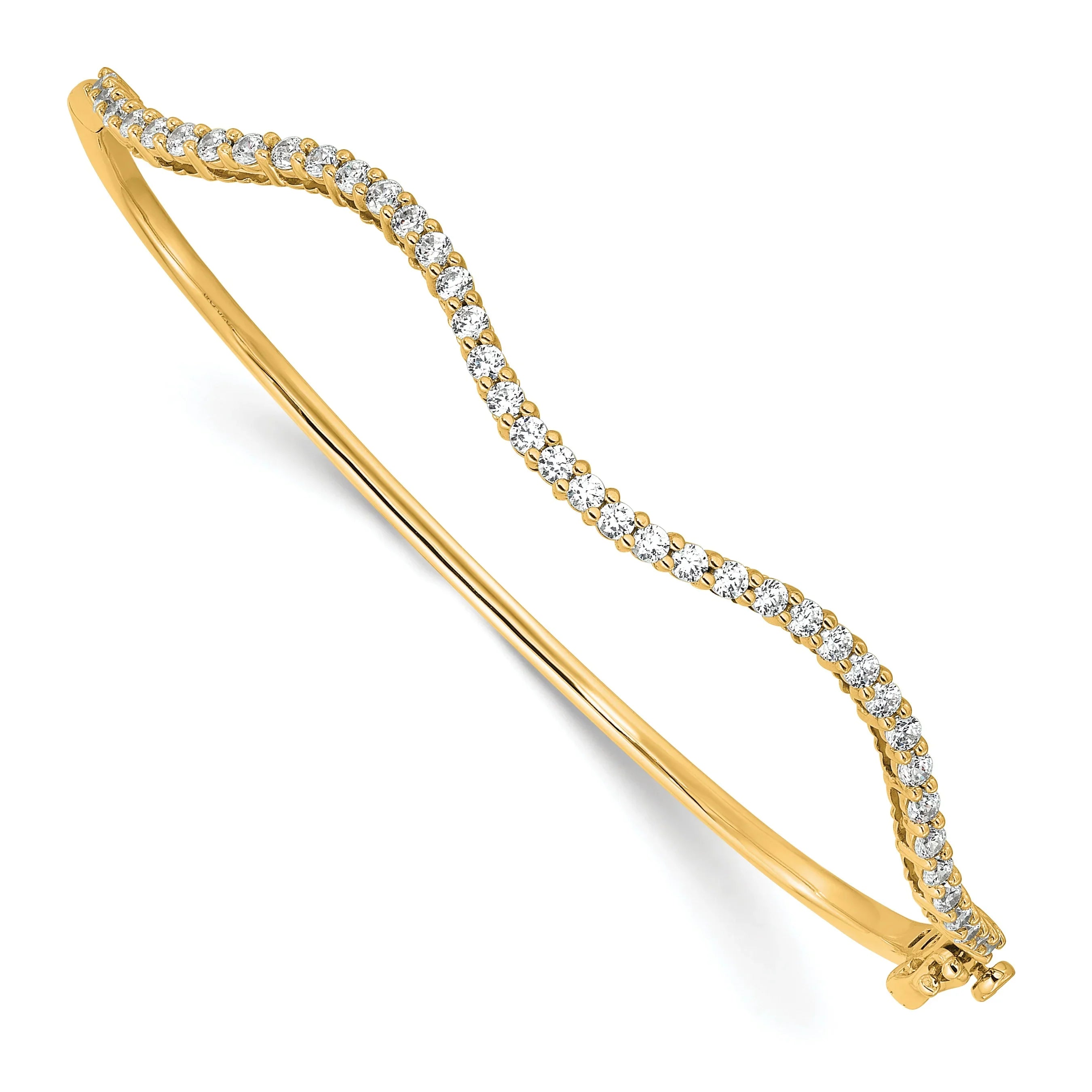 14K Gold 1 carat Lab Grown Diamond Wavy Bangle Bracelet - Fine Diamond
