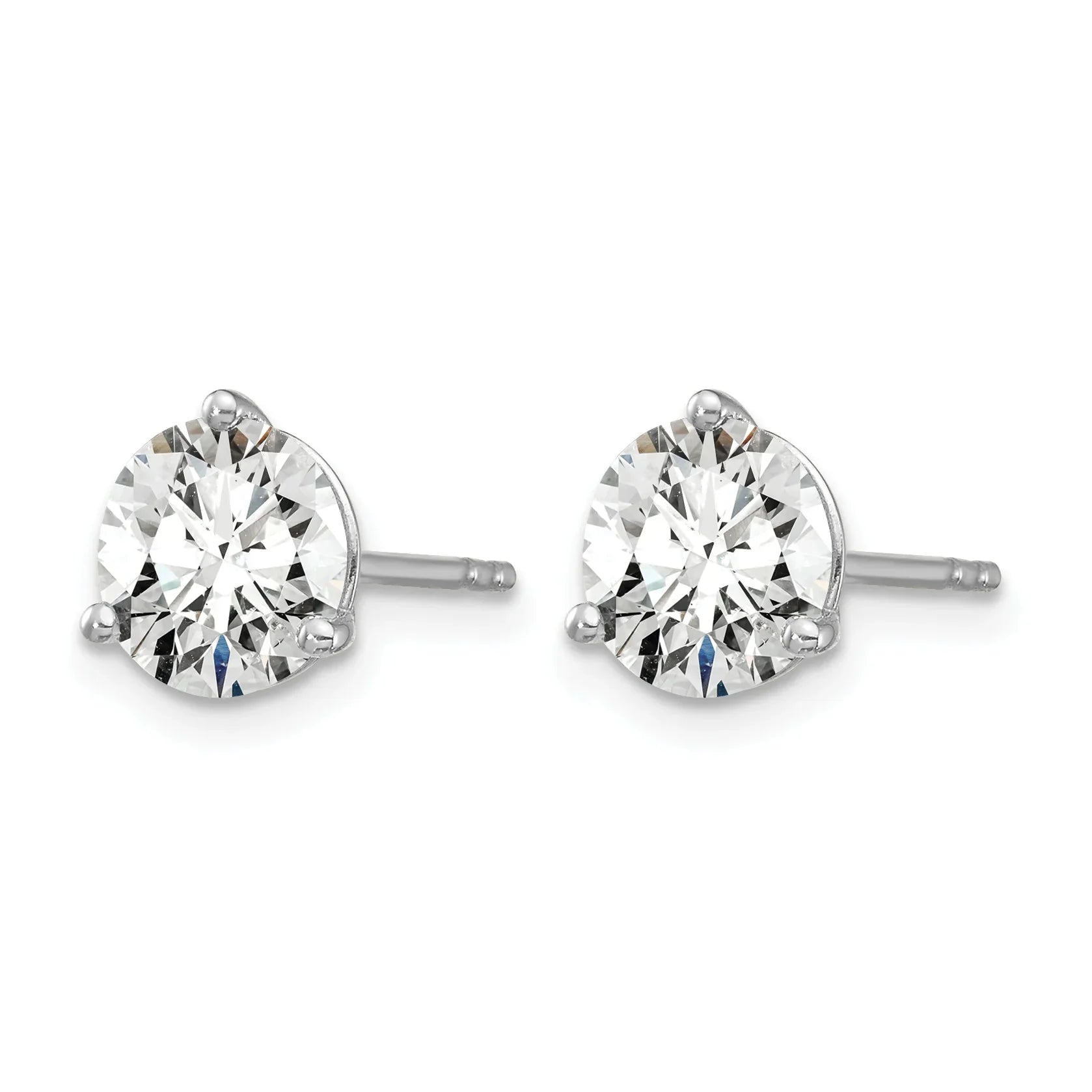 14K White Gold Lab Grown Diamond 3 Prong Stud Post Earrings - Fine Diamond