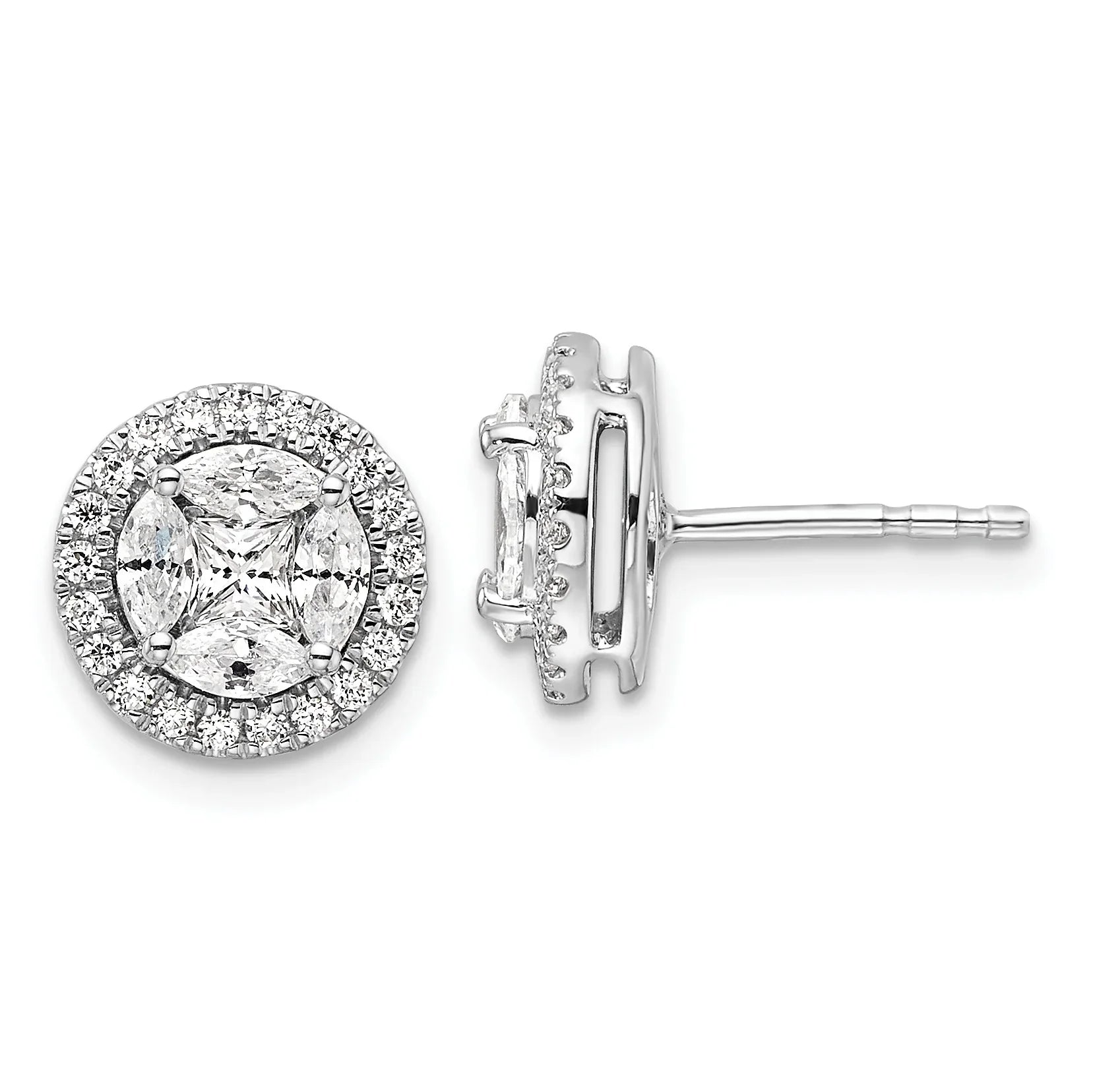 14k White Gold Lab Grown Diamond Round Halo Post Stud Earrings - Fine Diamond