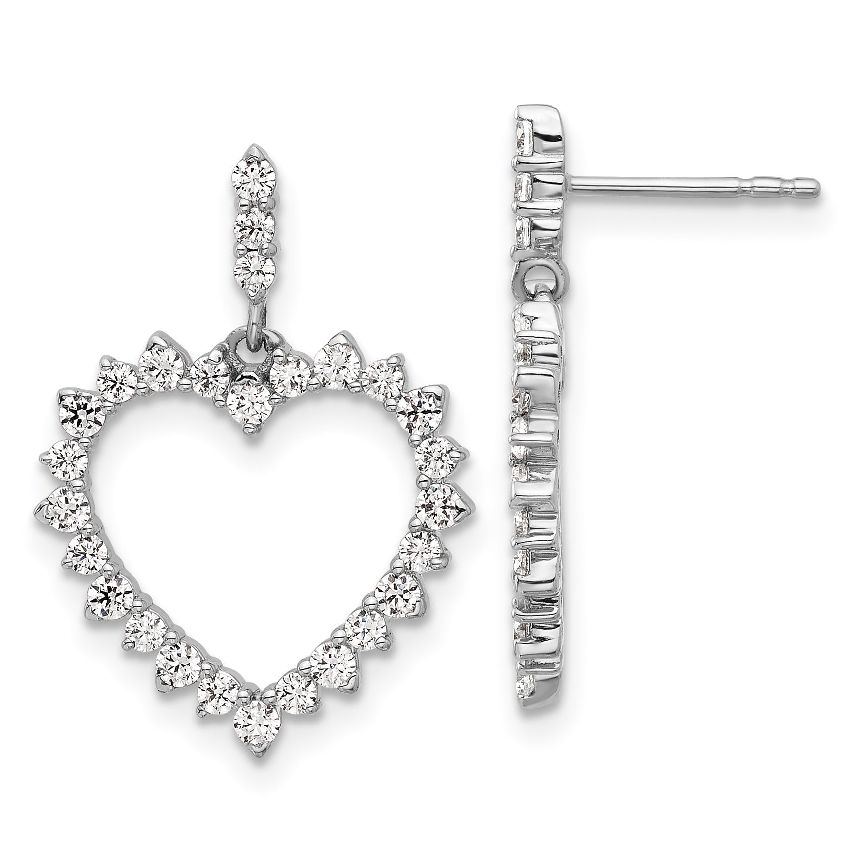 14k White Gold 1 ct Lab Grown Diamond Dangle Heart Earrings