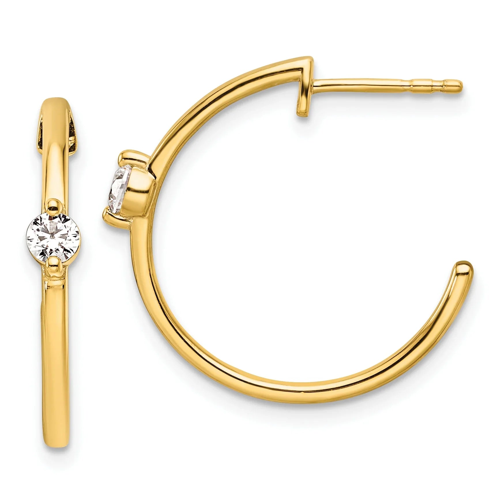 14K Yellow Gold Lab Grown Diamond C-Hoop Post Earrings - Fine Diamond