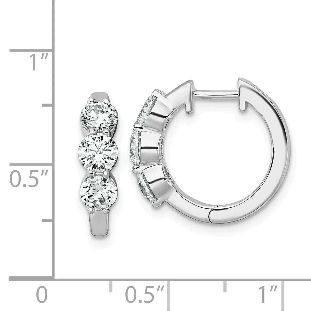 14K White Gold Lab Grown Diamond Three Stone Hinged Hoop Earring - Fine Diamond