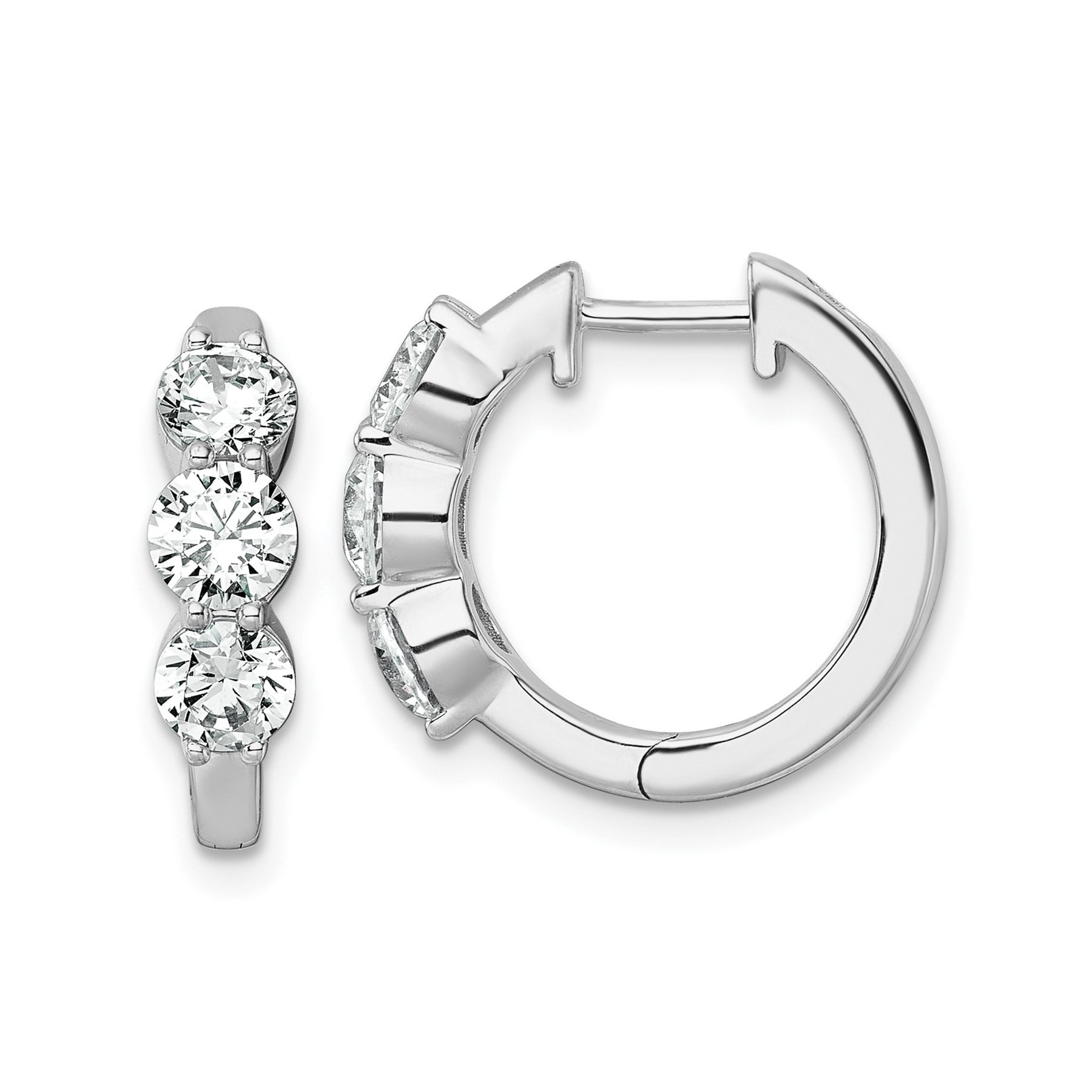 14K White Gold Lab Grown Diamond Three Stone Hinged Hoop Earring