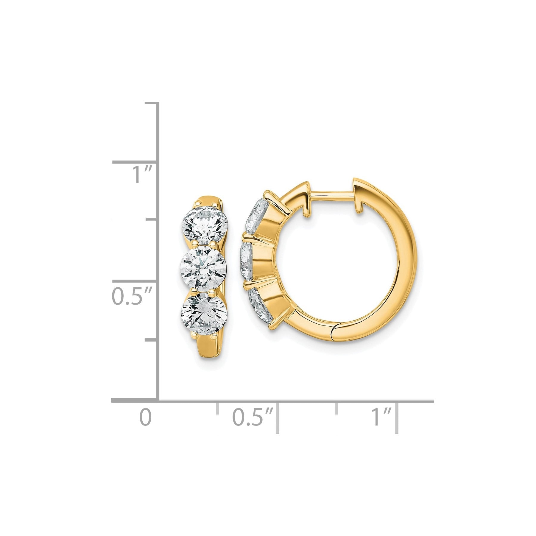 14K Yellow Gold Lab Grown Diamond Three Stone Hinged Hoop Earrings