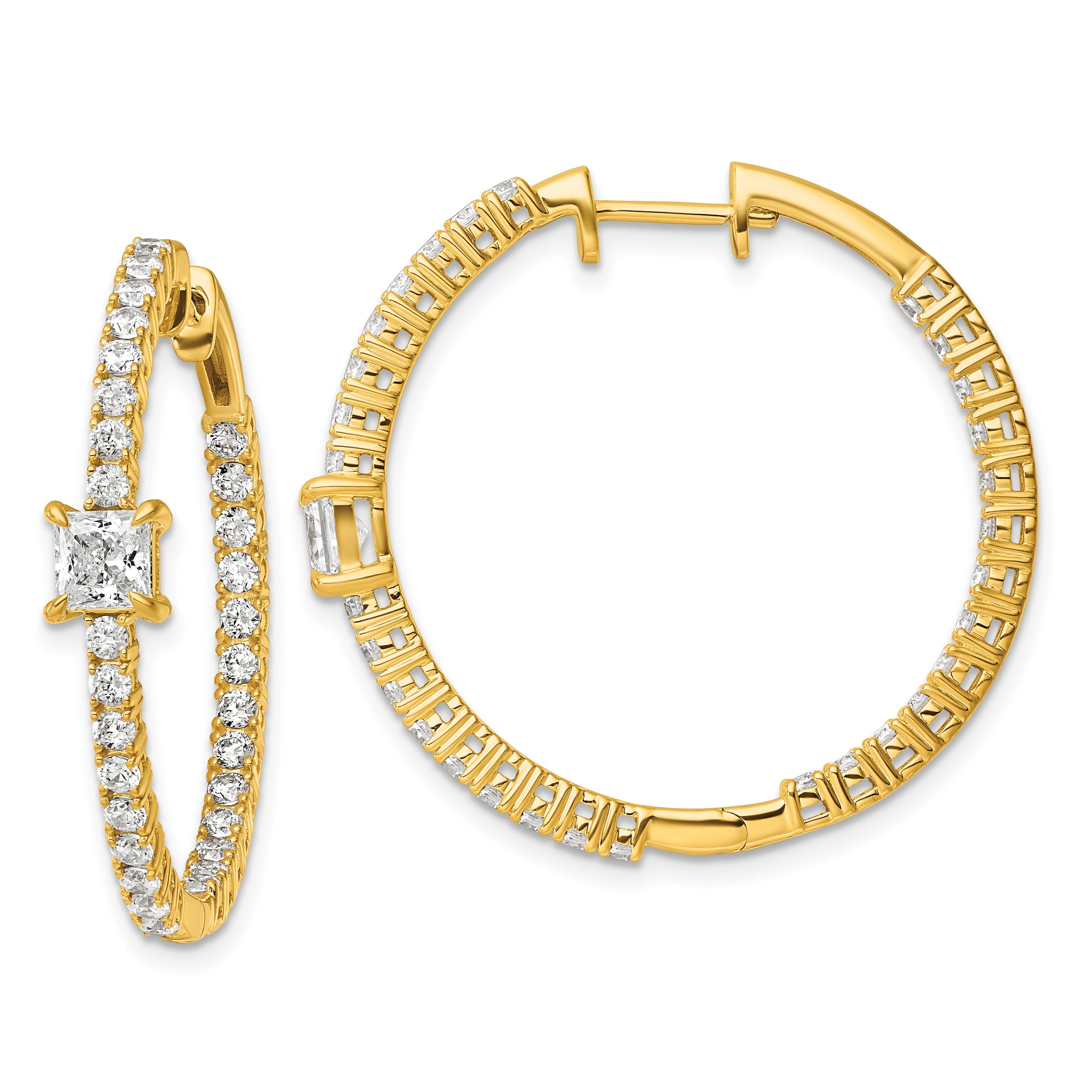 14K Yellow Gold 3 1/8 carat Lab Grown Diamond In and Out Hoop Earrings
