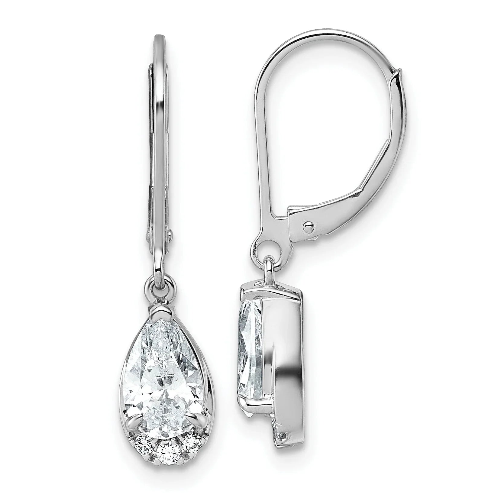 14K White Gold Lab Grown Diamond Leverback Earrings - Fine Diamond