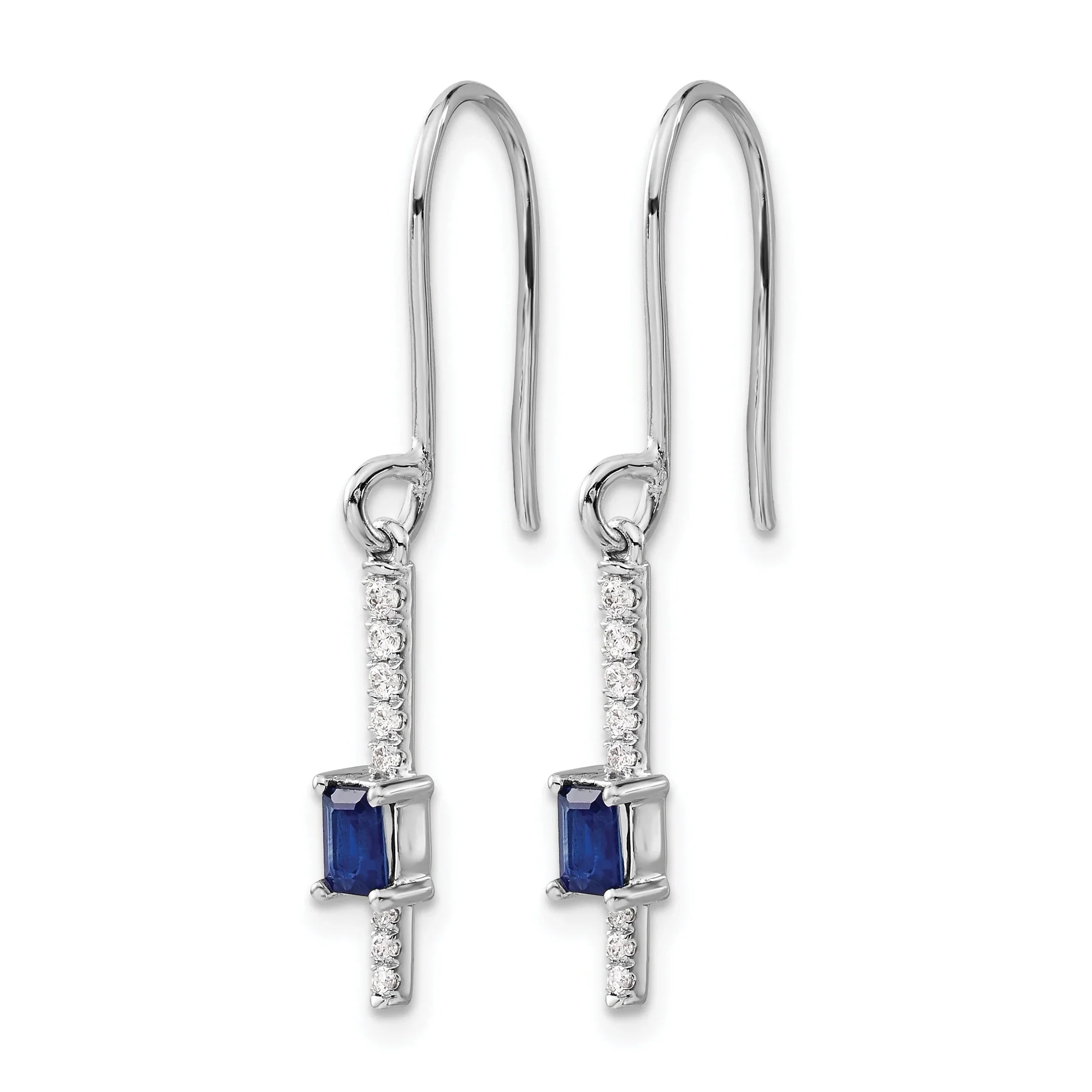 14K White Gold Lab Grown Diamond and Blue Sapphire Fancy Earrings - Fine Diamond
