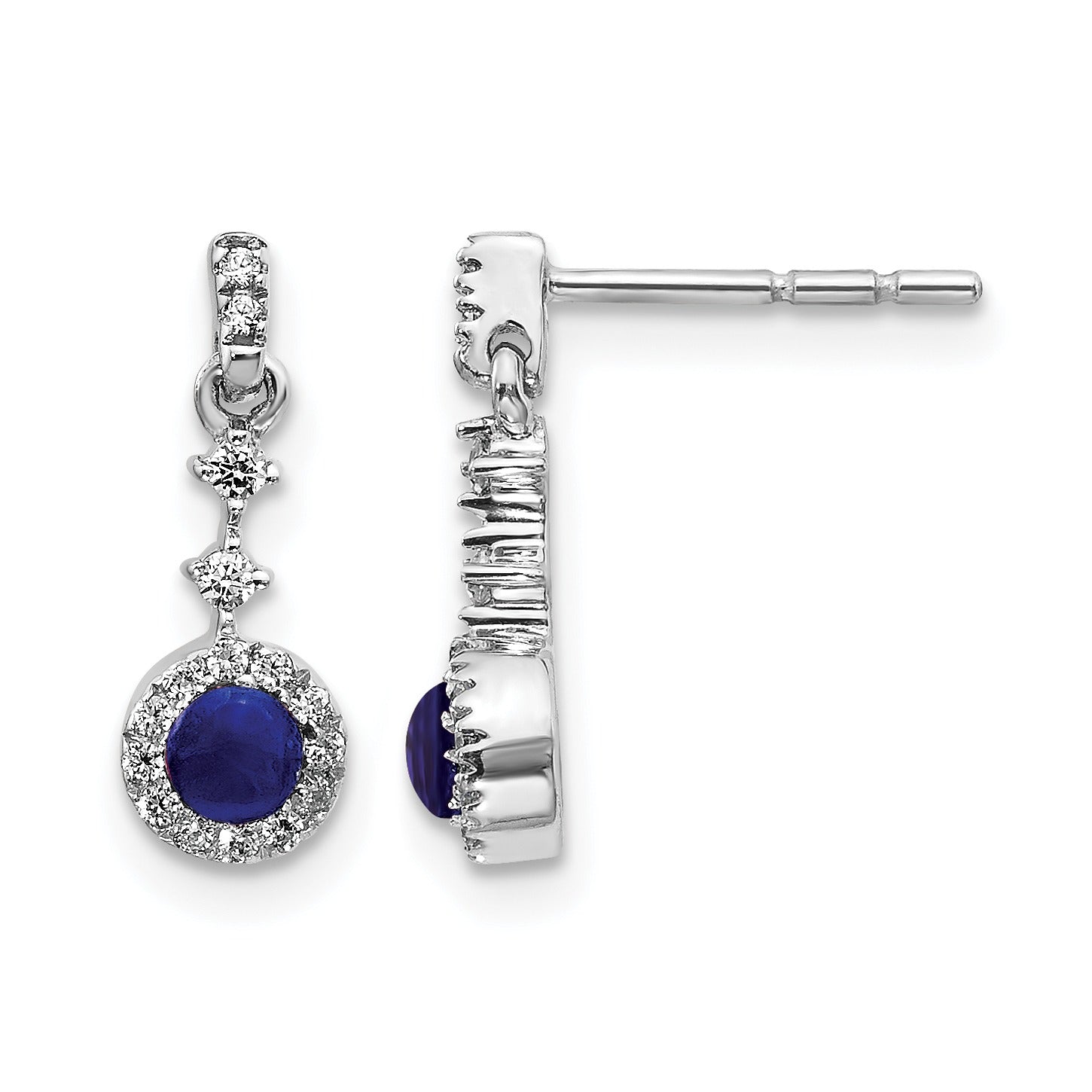 14k White Gold Lab Diamond Created Sapphire Dangle Halo Earrings