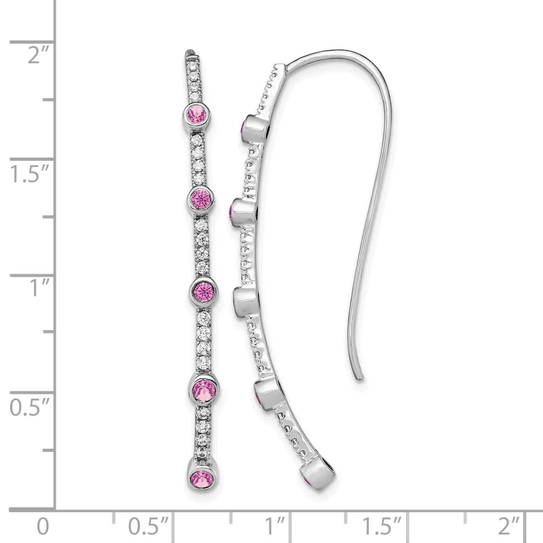 14k White Gold Lab Diamond and Lab Created Pink Sapphire Threader Earrings - Fine Diamond