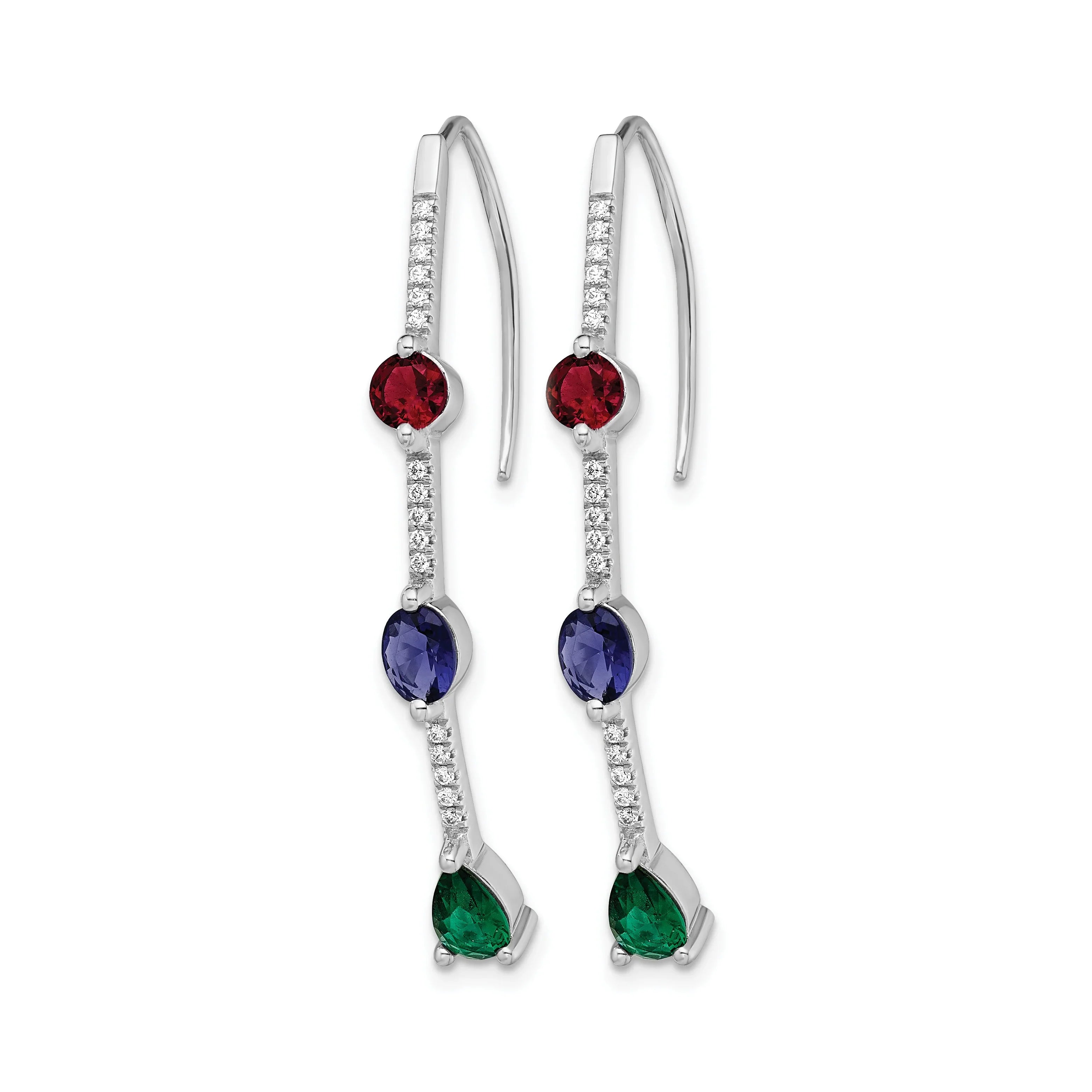 14k White Gold Lab Diamond & Gemstone Drop Wire Threader Earrings - Fine Diamond