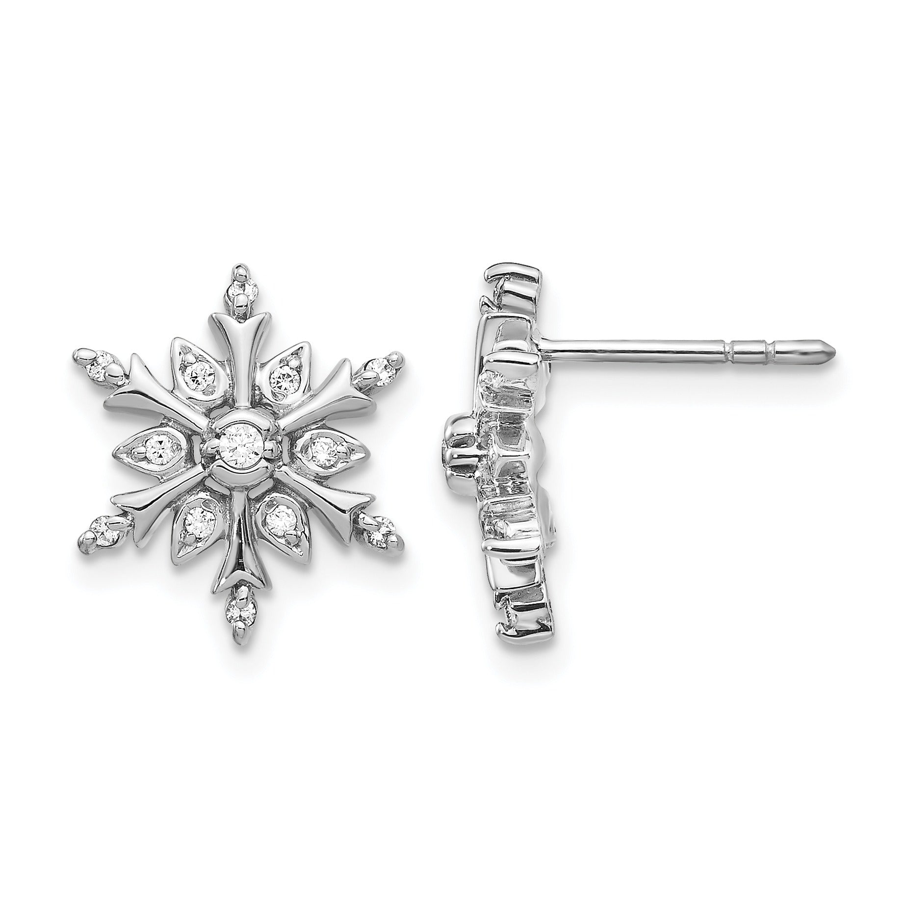 14k White Gold Lab Grown Diamond Snowflake Stud Earrings 0.16 Ct
