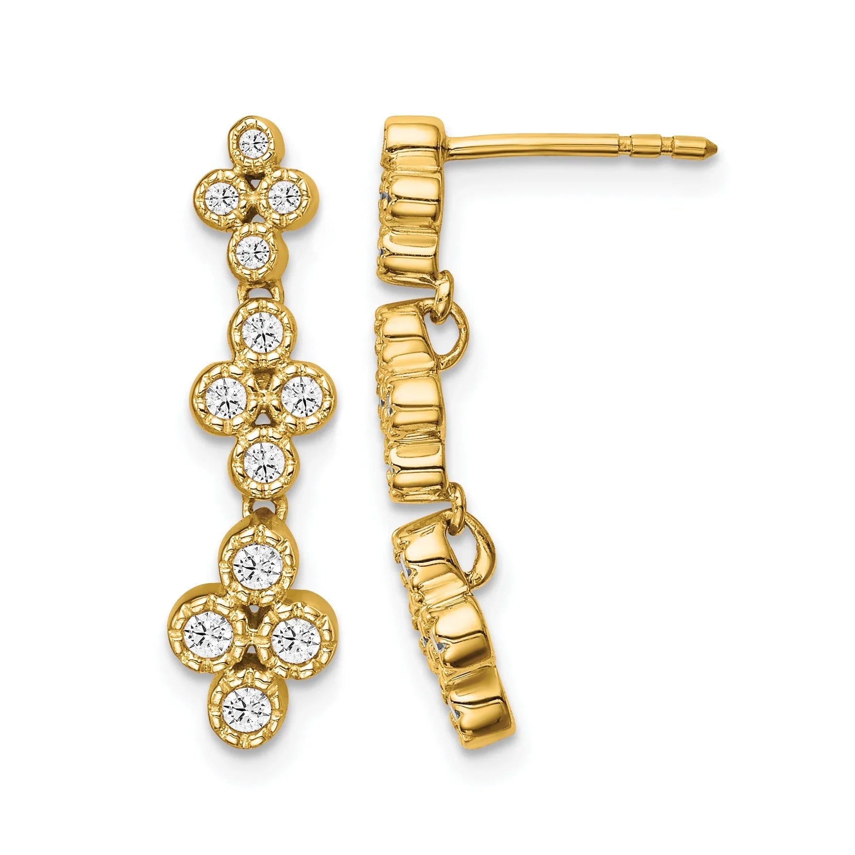 14K Lab Grown Diamond Floral Bloom Post Dangle Earrings - Fine Diamond