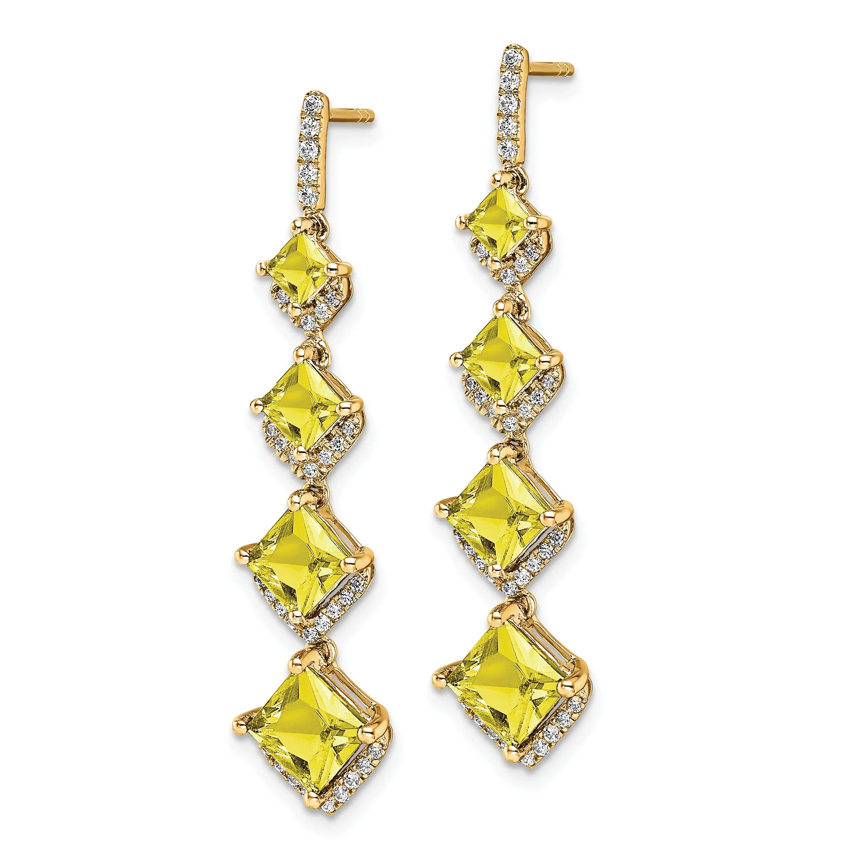 14K Yellow Gold Lab Grown Diamond and Yellow Sapphire Dangle Earrings - Fine Diamond