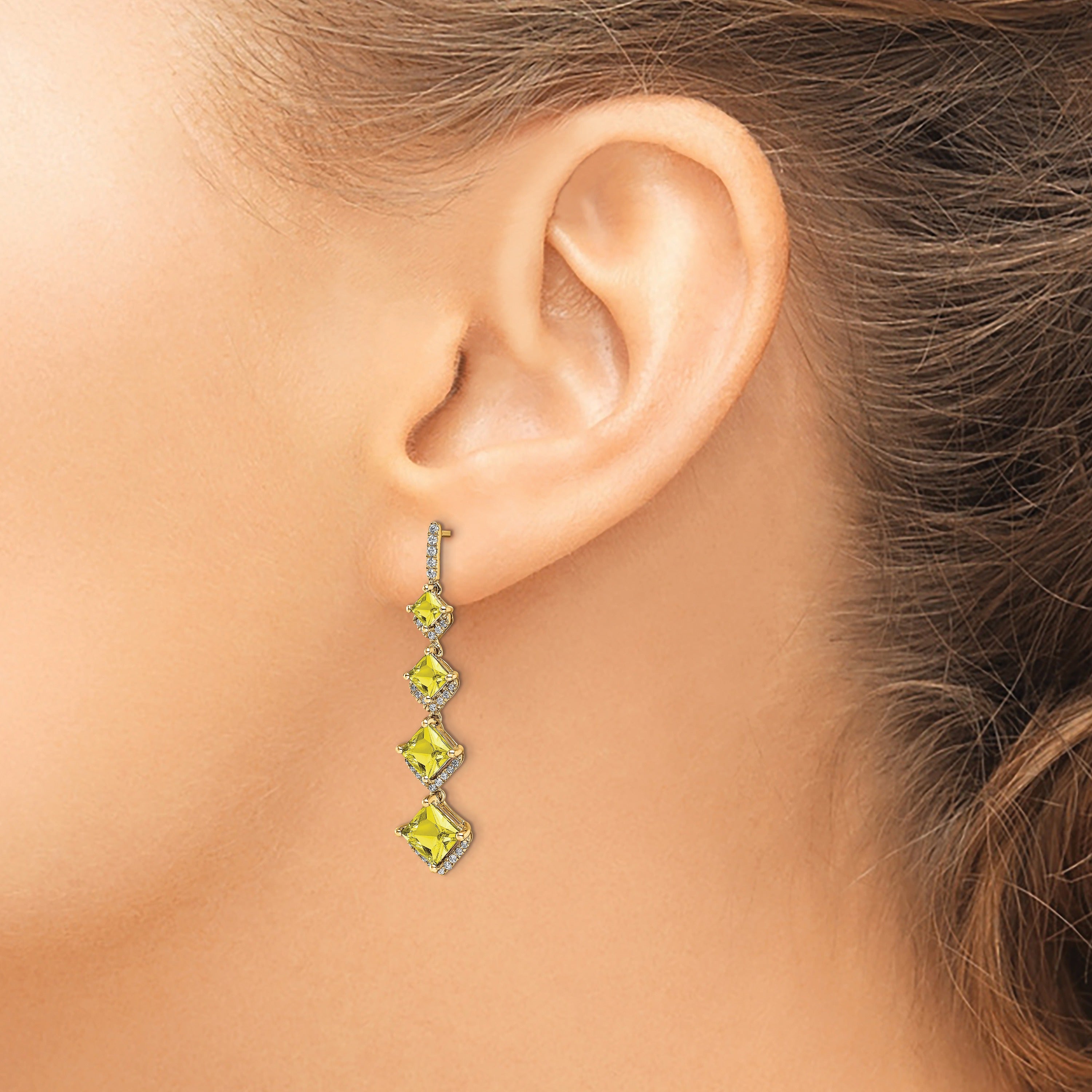 14K Yellow Gold Lab Grown Diamond and Yellow Sapphire Dangle Earrings