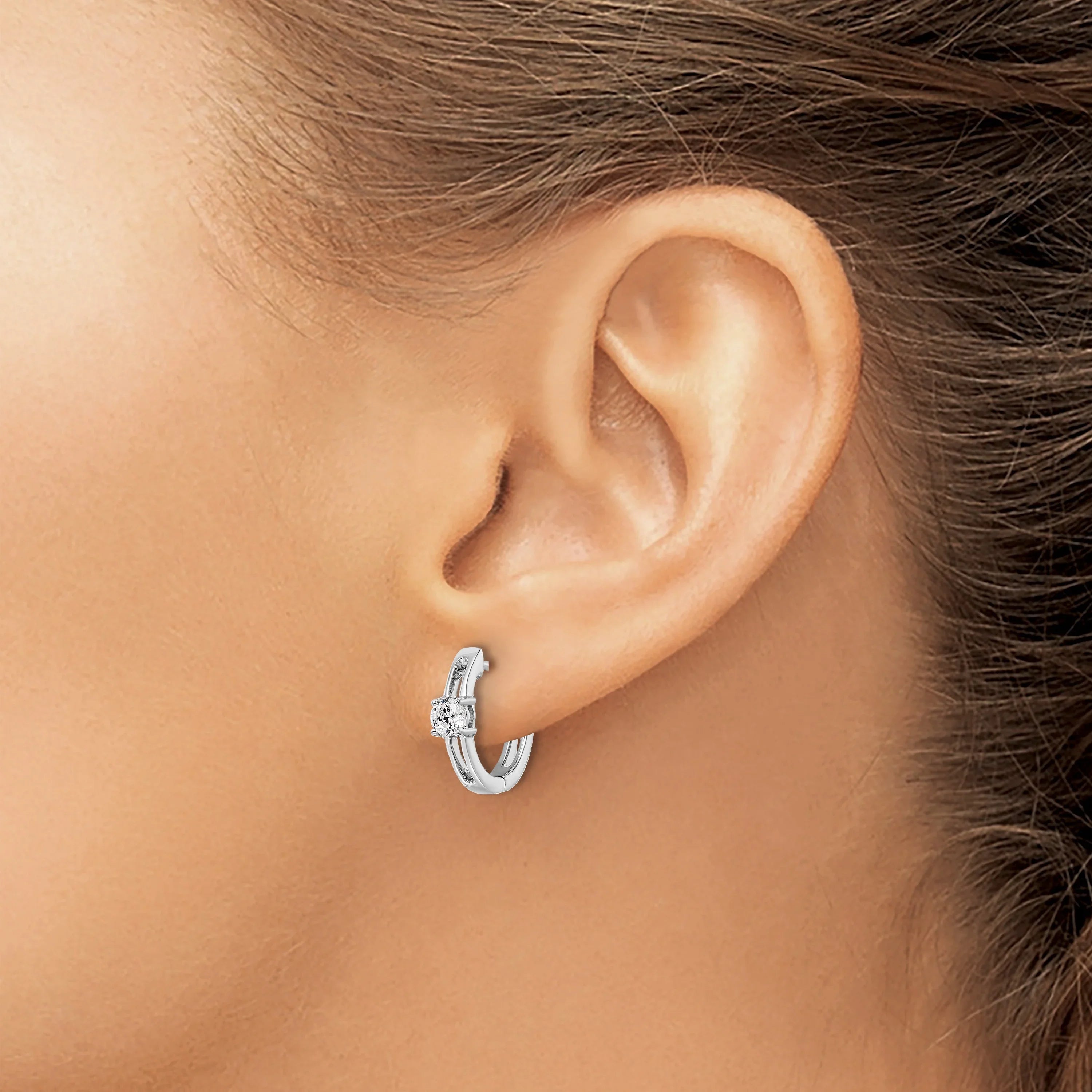 Lab Grown Diamond Hinged Hoops 14K White Gold - Fine Diamond