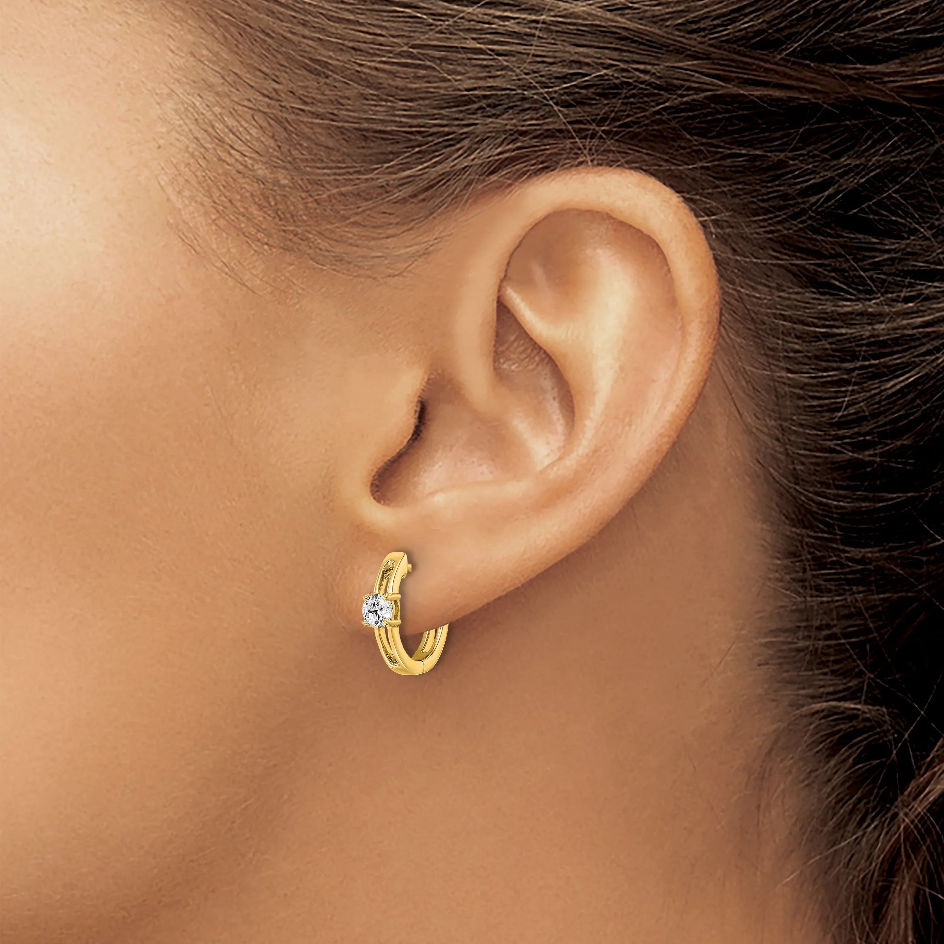 Lab Grown Diamond Hinged Hoops 14K Yellow Gold - Fine Diamond