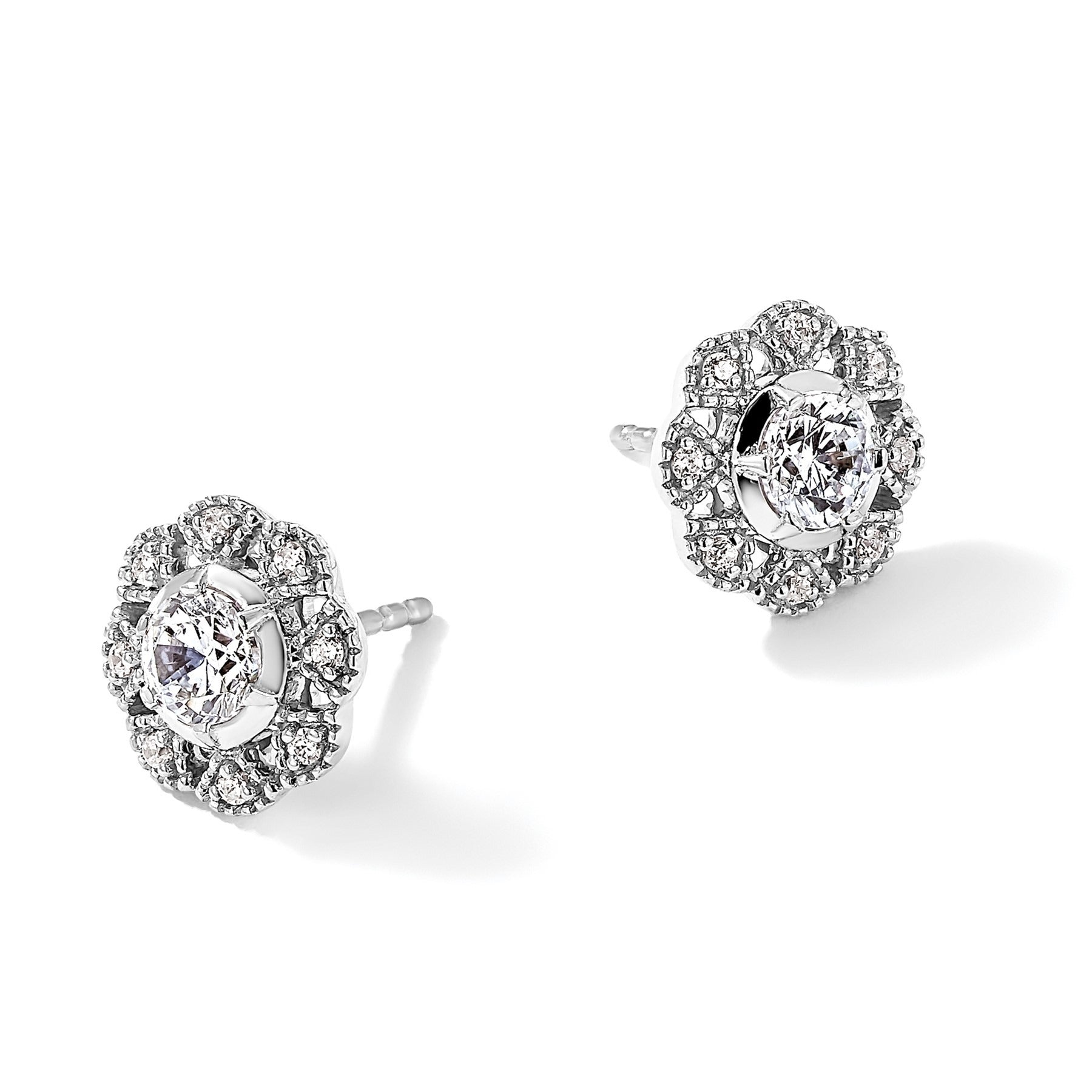 14K Gold Lab Grown Diamond Floral Post Stud Earrings 0.75 Ct