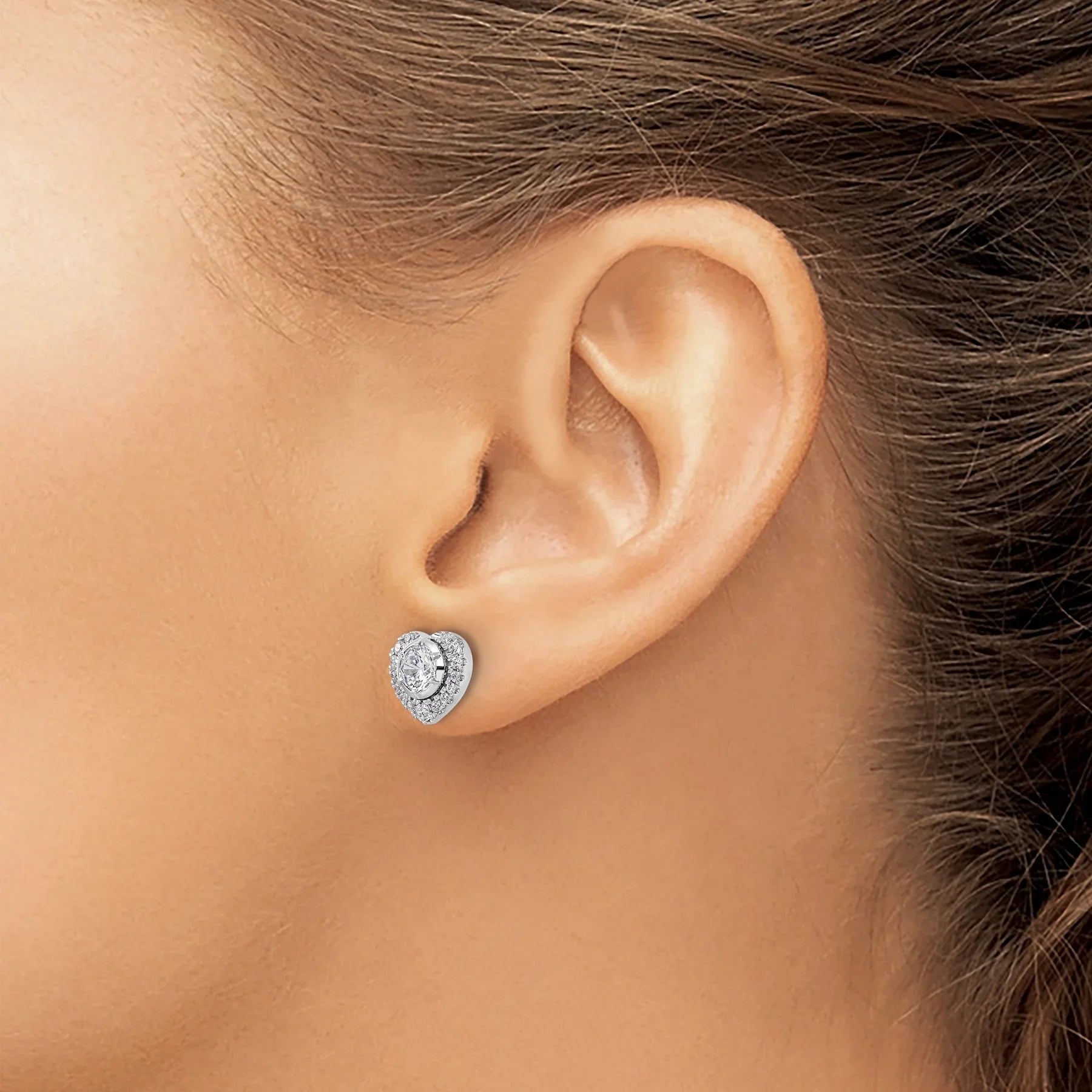 14K Gold Lab Grown Diamond Heart Stud Earrings - Fine Diamond