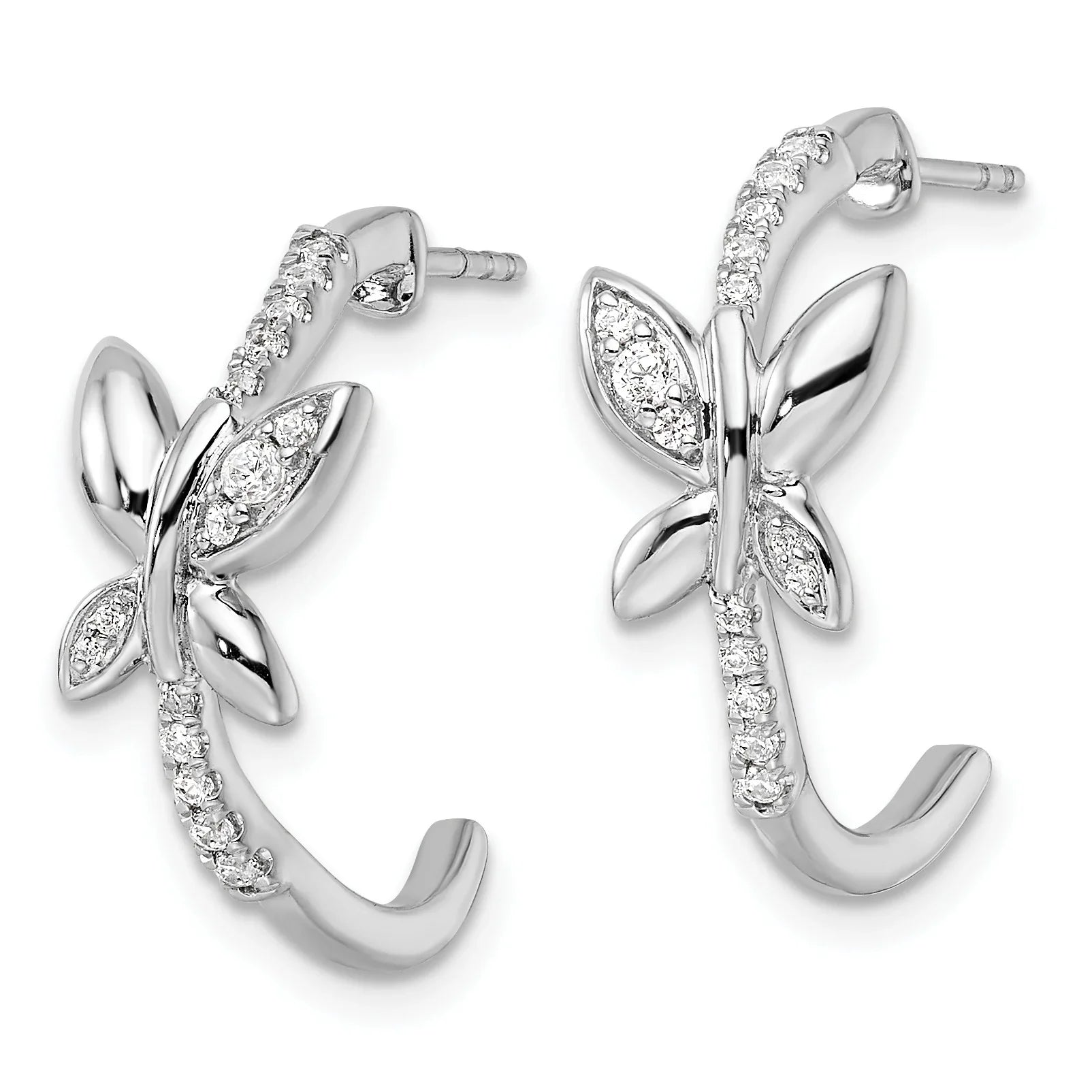14K White Gold Lab Grown Diamond Butterfly J-Hoop Earrings - Fine Diamond
