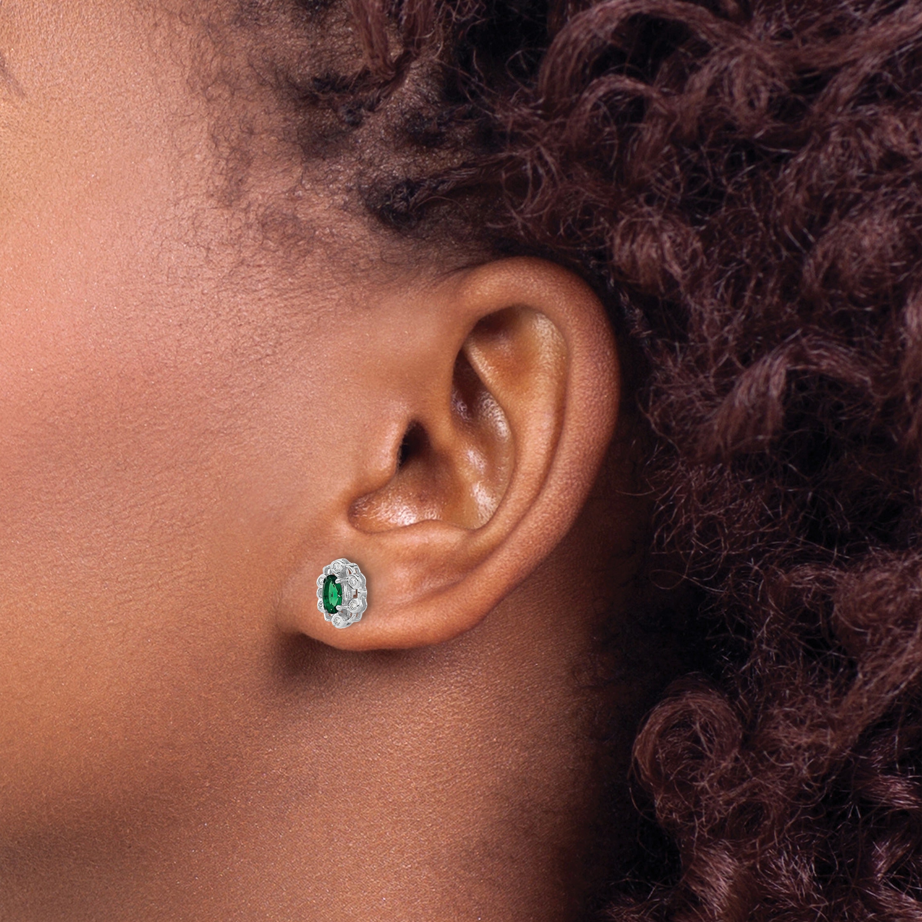 14k White Gold Lab Grown Diamond and Oval Halo Post Earrings