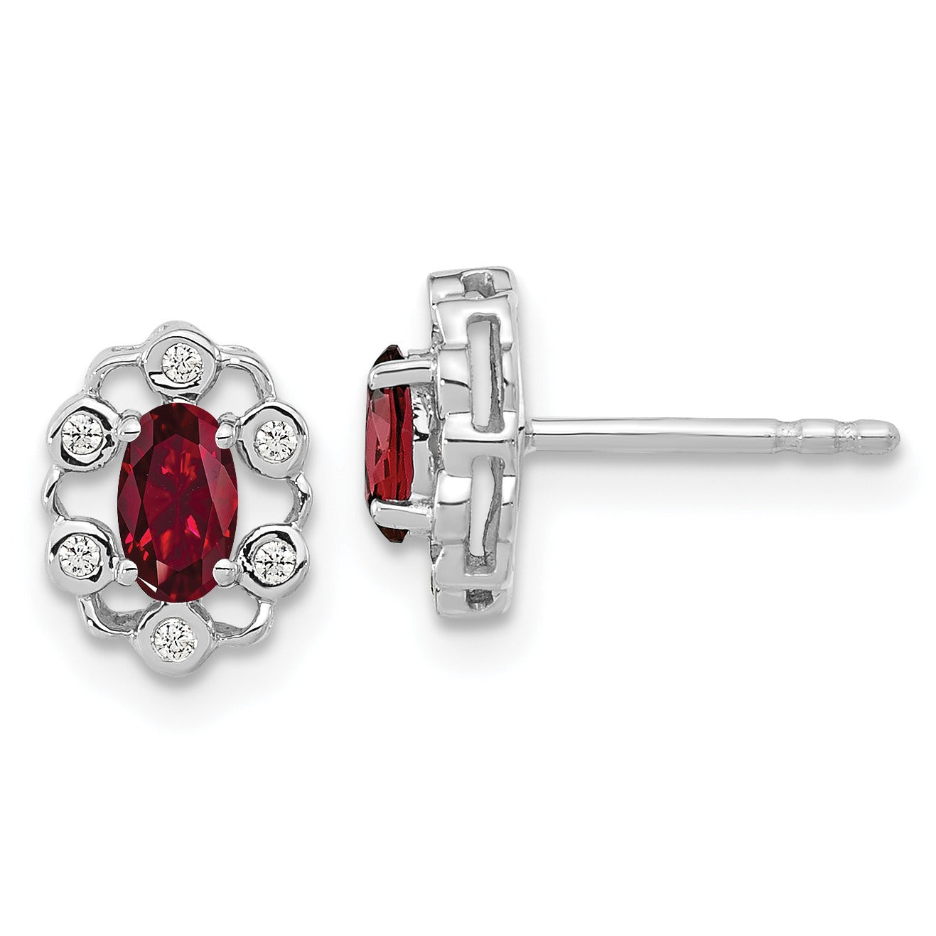14k White Gold Lab Grown Diamond and Oval Halo Post Earrings
