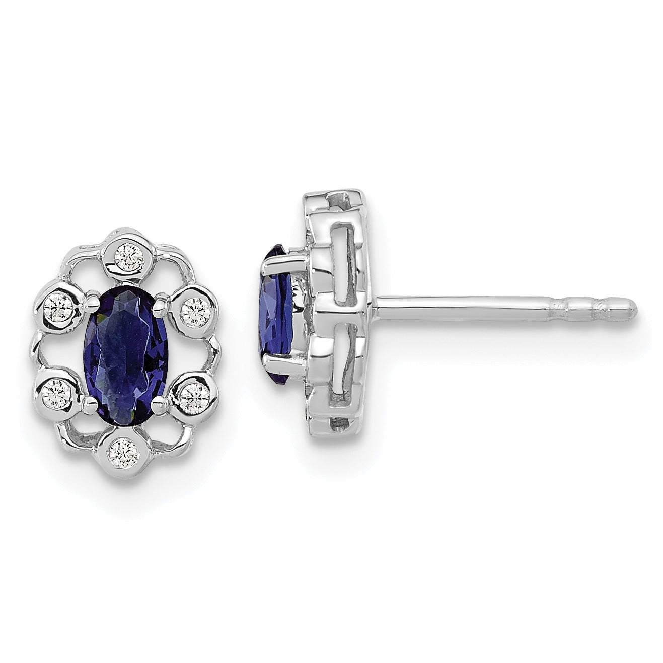14k White Gold Lab Grown Diamond and Oval Halo Post Earrings