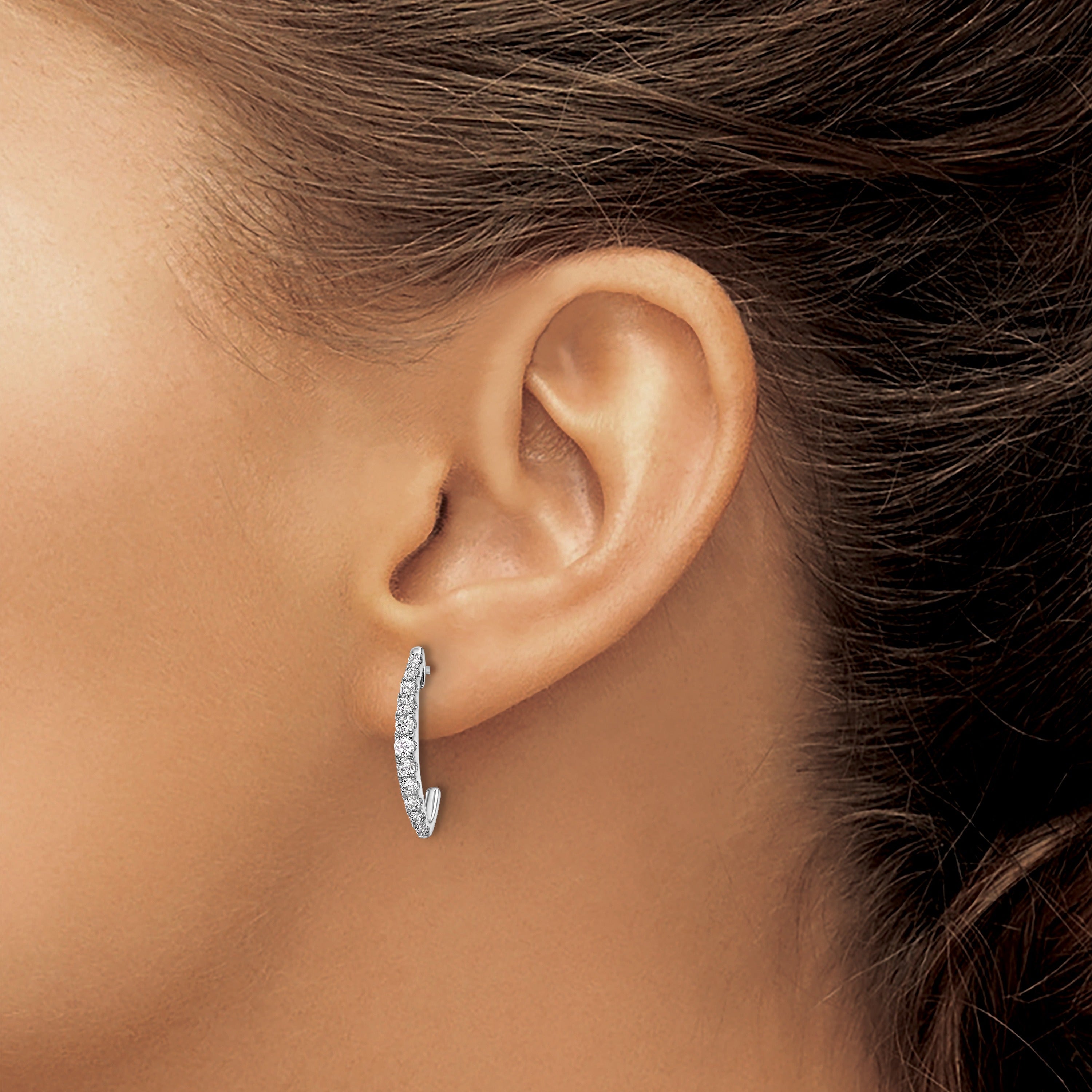 14K White Gold Lab Grown Diamond J-Hoop Earrings