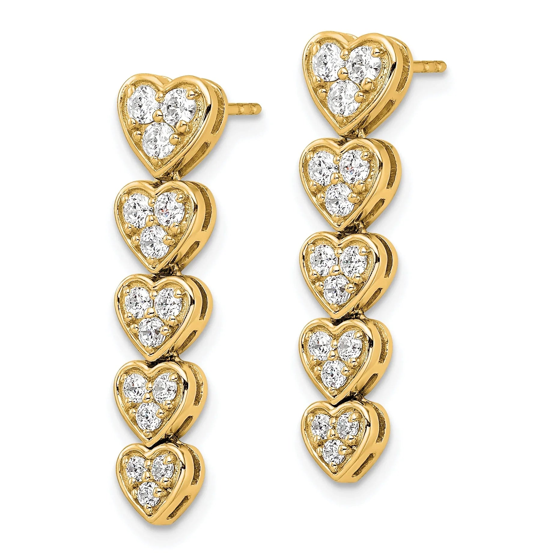 14K Gold Lab Grown Diamond Heart Dangle Post Earrings - Fine Diamond