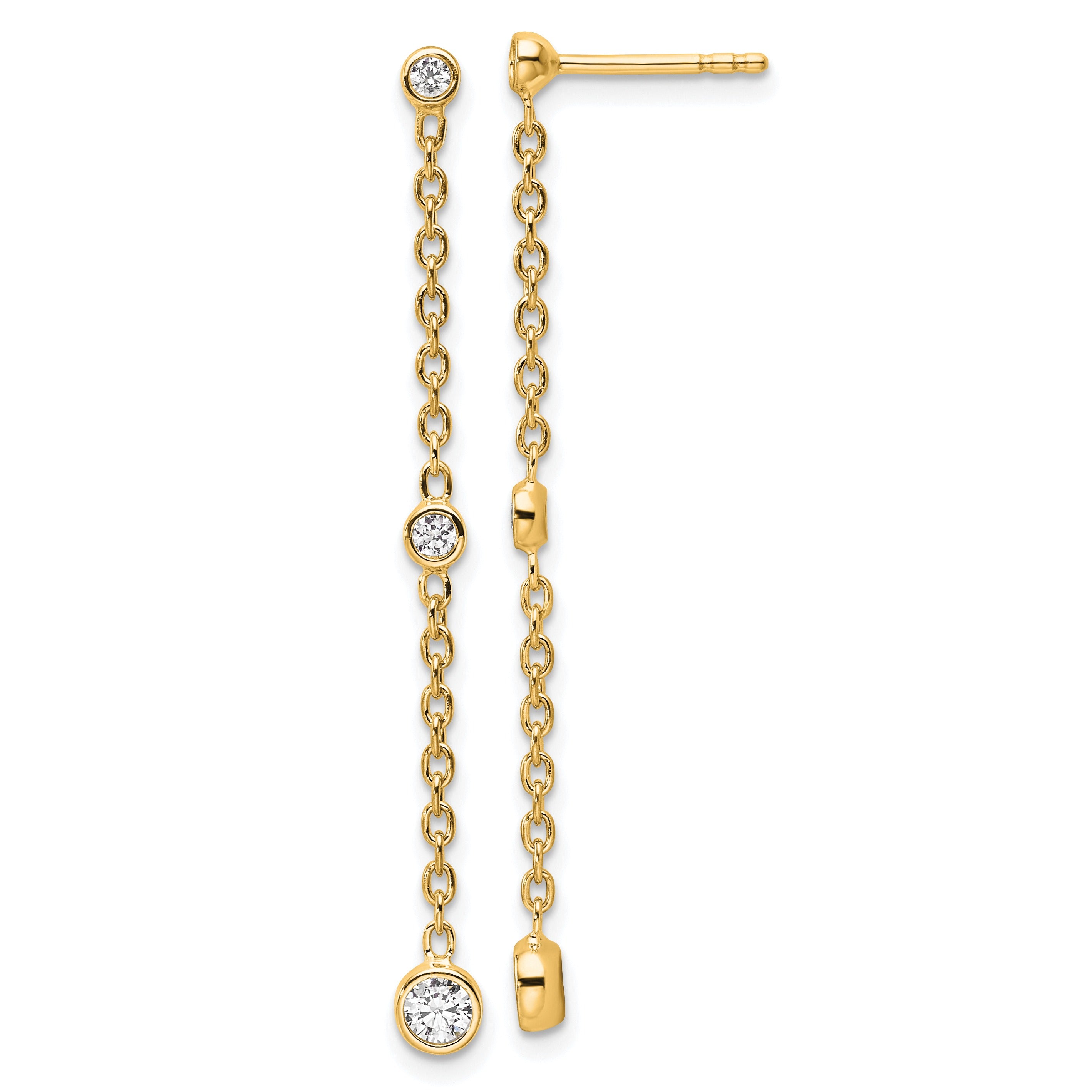 14K Gold Lab Diamond Graduated Dangle Hanging Earrings