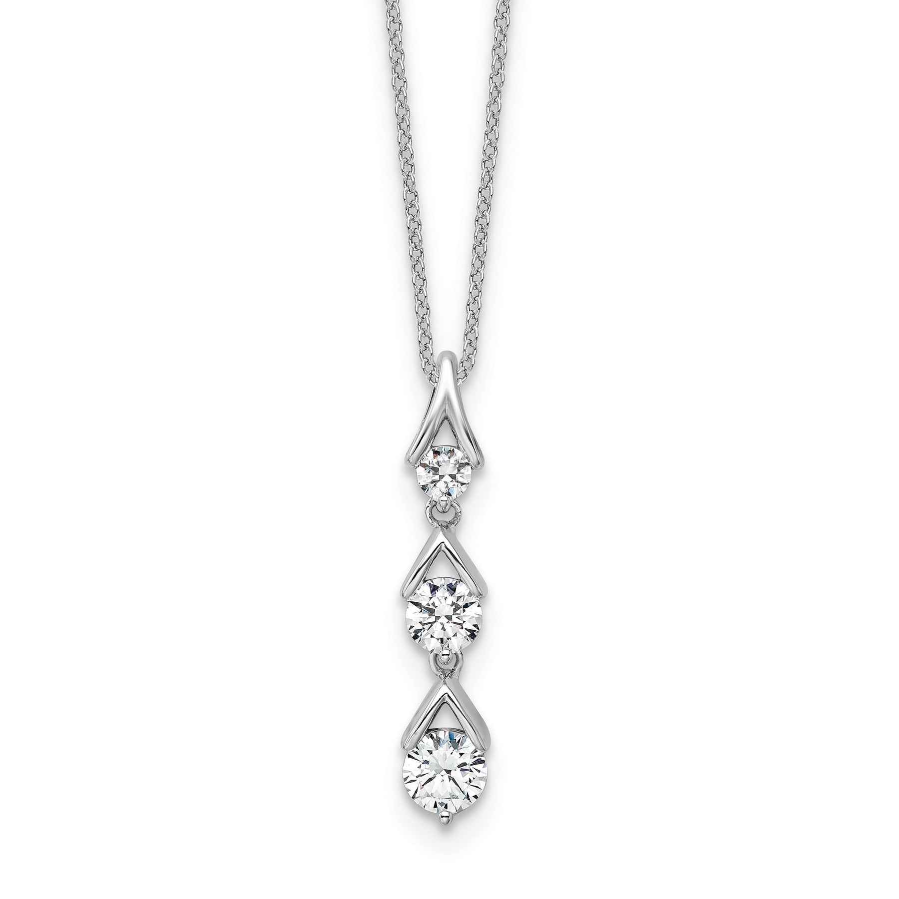 Lab Grown Three Diamond Drop Necklace 1 Ctw