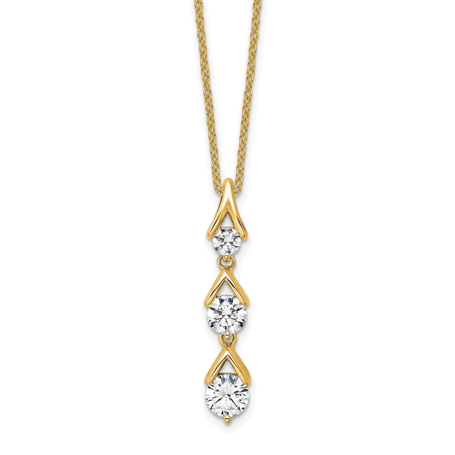 Lab Grown Three Diamond Drop Necklace 1 Ctw
