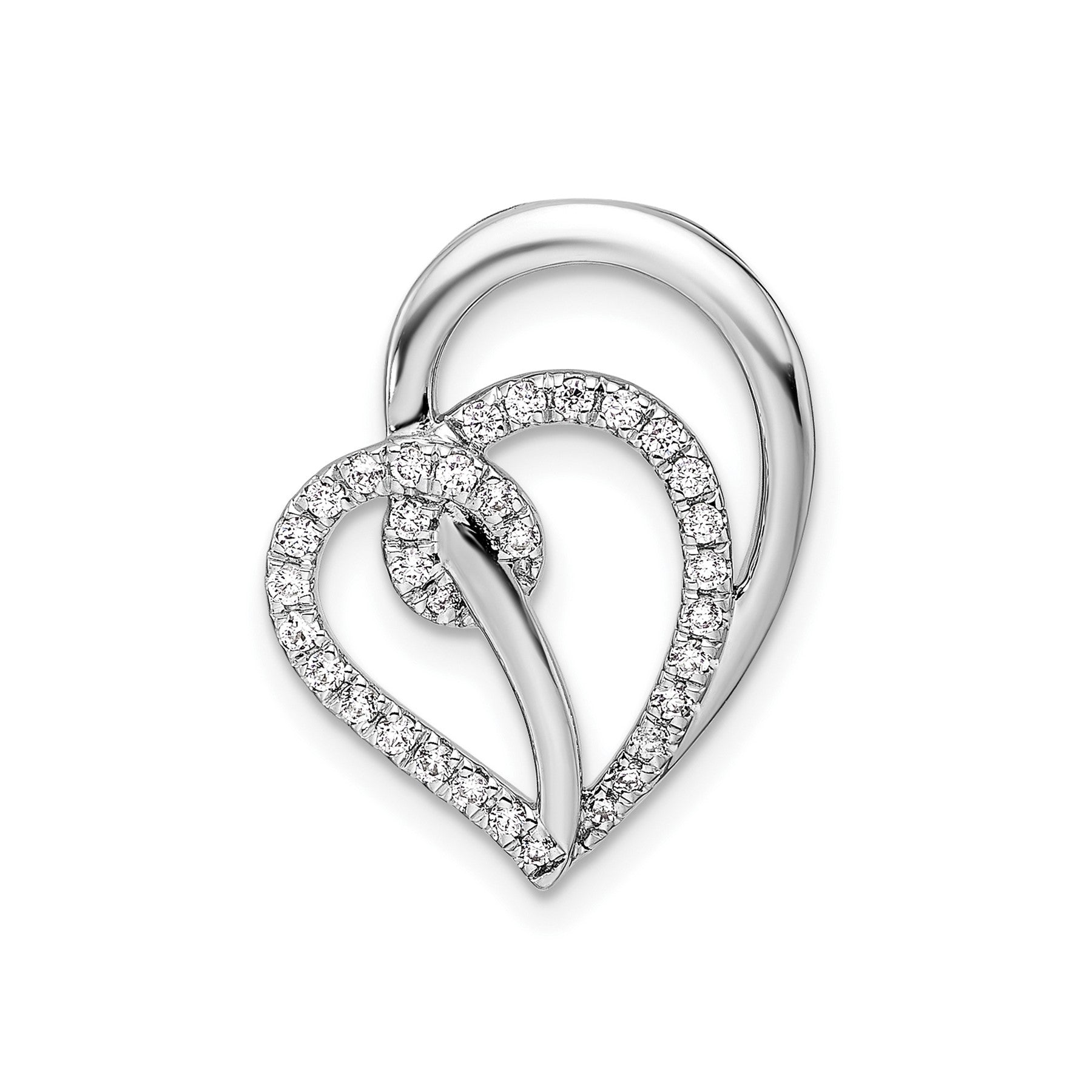 Lab Diamond Swirl Heart Chain Slide Pendant 14k White Gold