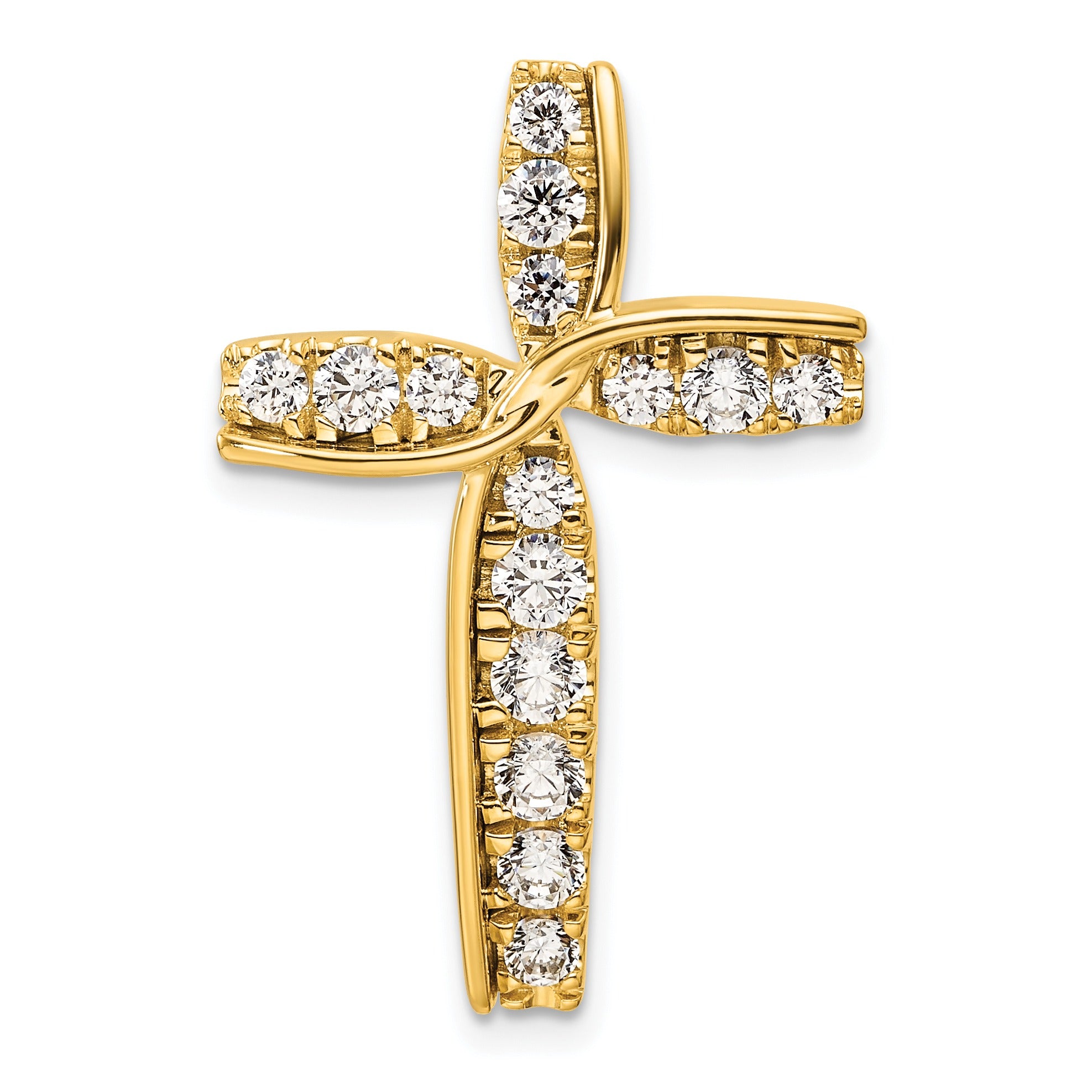 14k Yellow Gold Lab Grown Diamond Cross Chain Slide Pendant