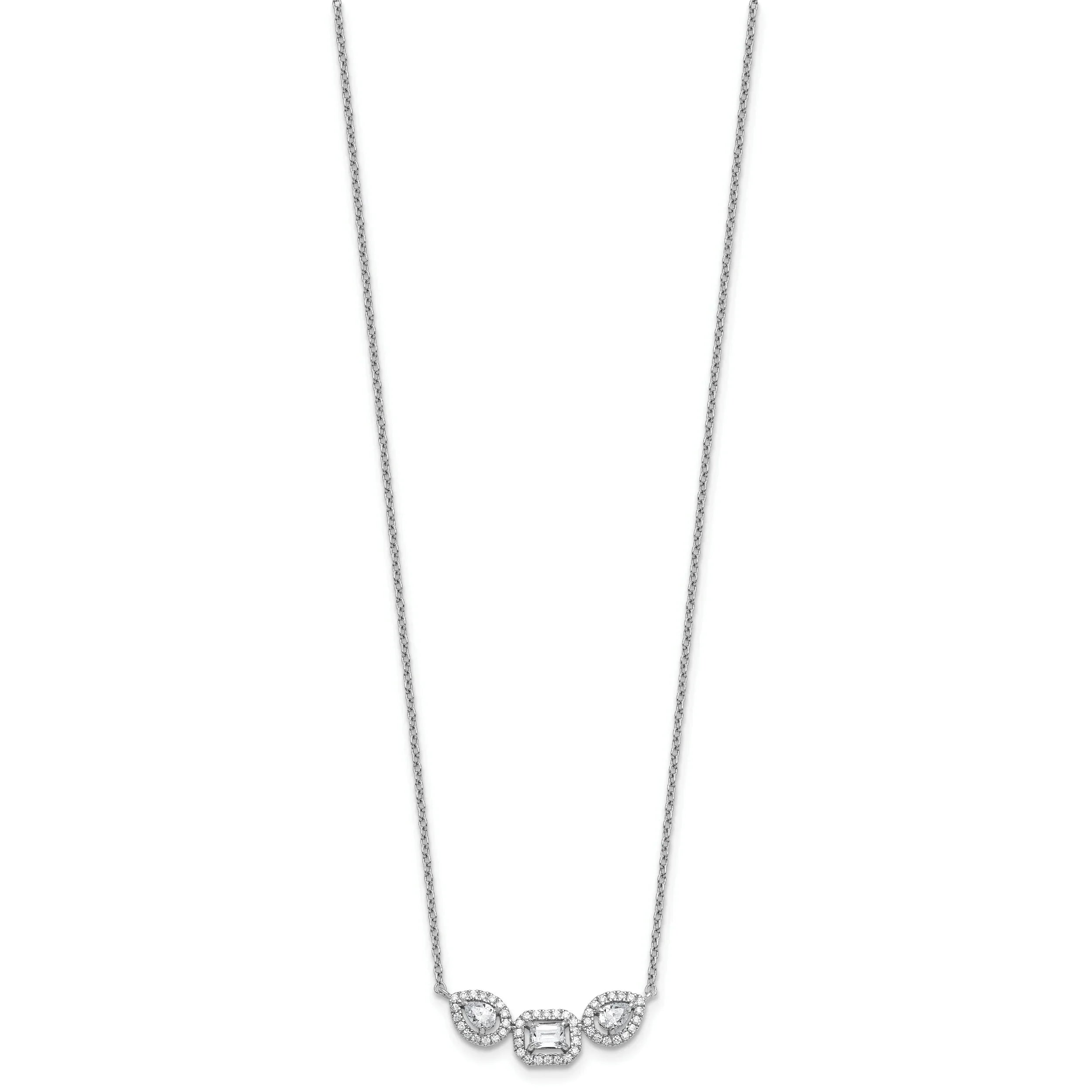 14k White Gold Lab Grown Diamond Three Stone Bar Necklace - Fine Diamond