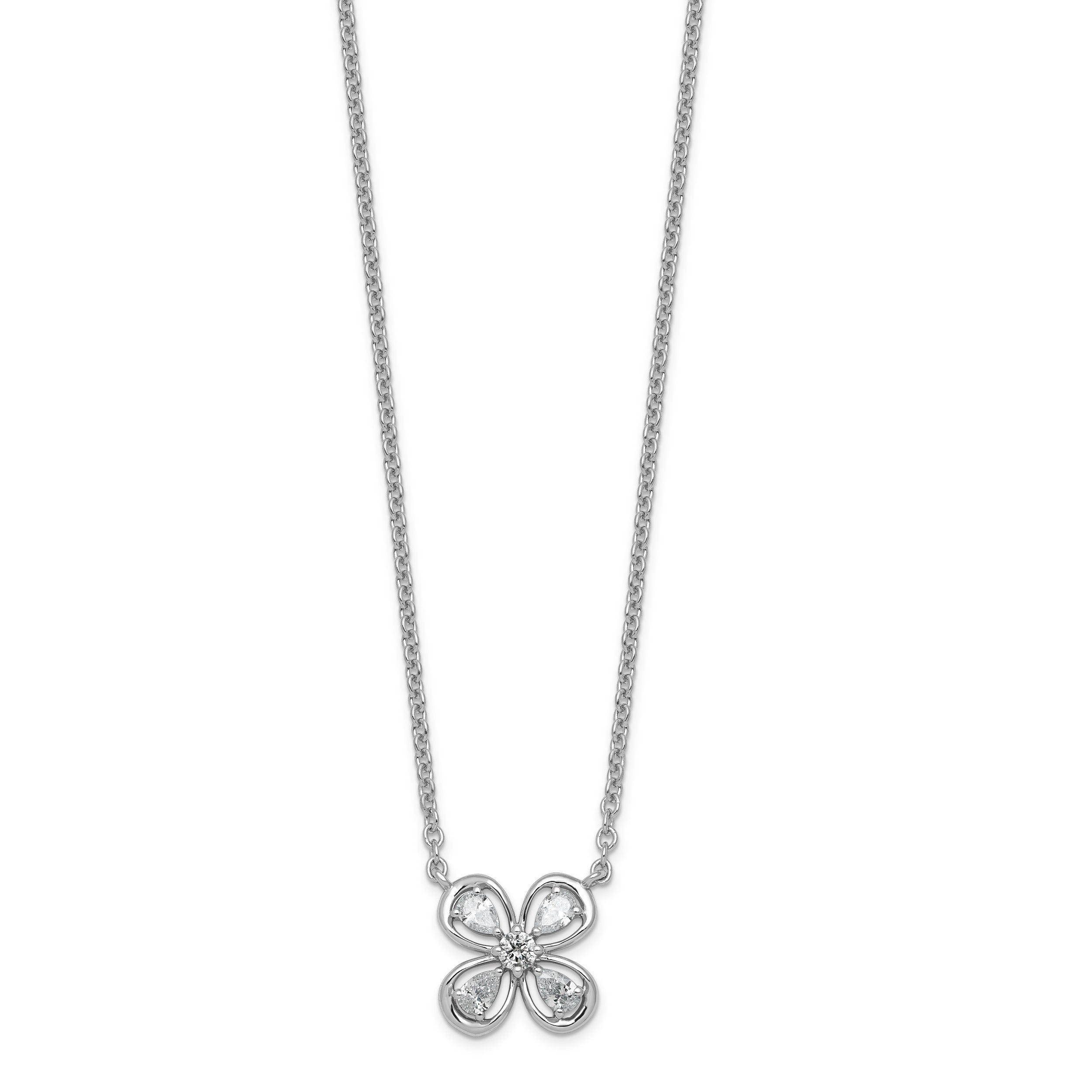 0.34 Ct Pear White Lab Grown Diamond Prong 14K White Gold Four Petal Charm Necklace
