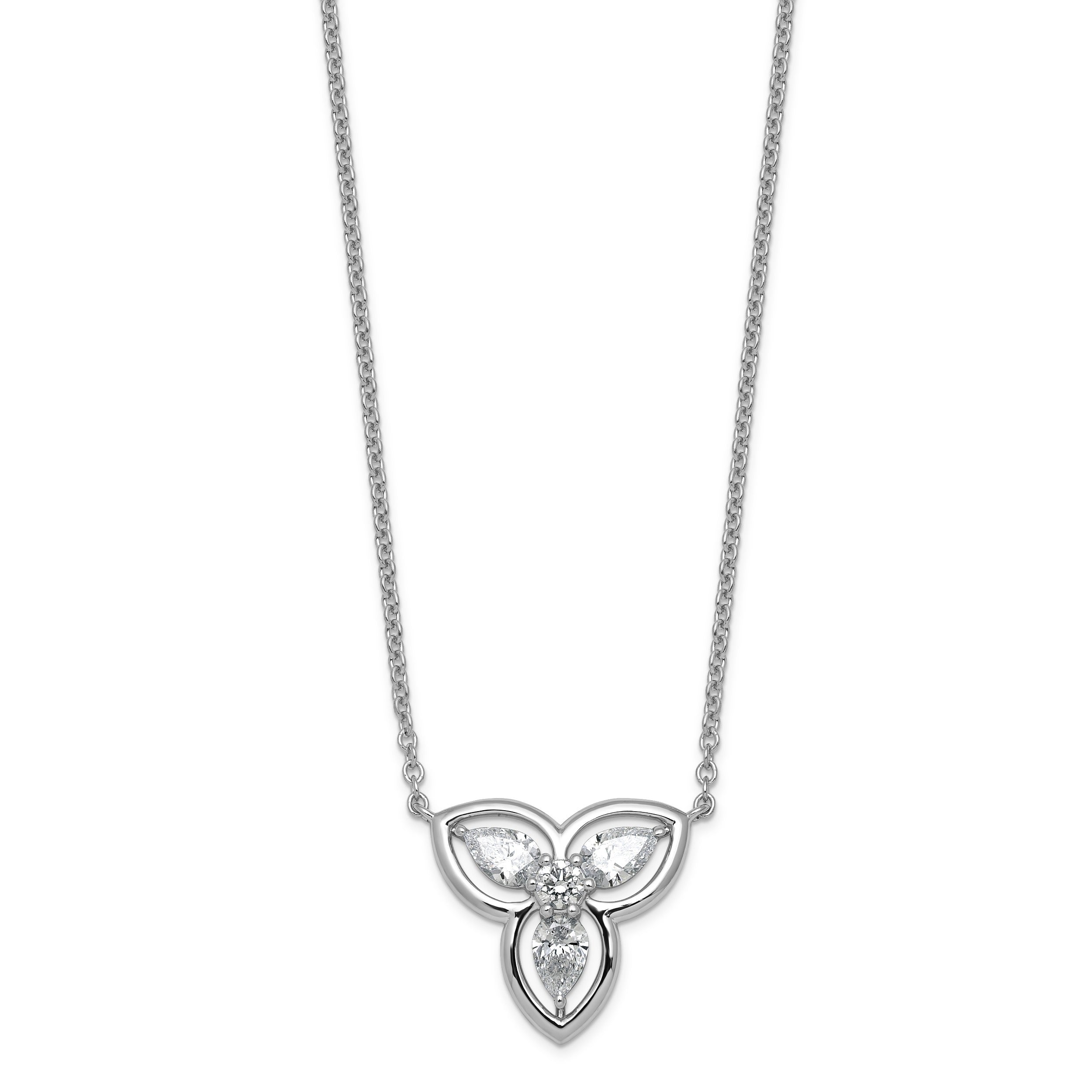 1 Ct Marquise White Lab Diamond Prong 14k White Gold 3 Petal Open Flower Pendant Necklace