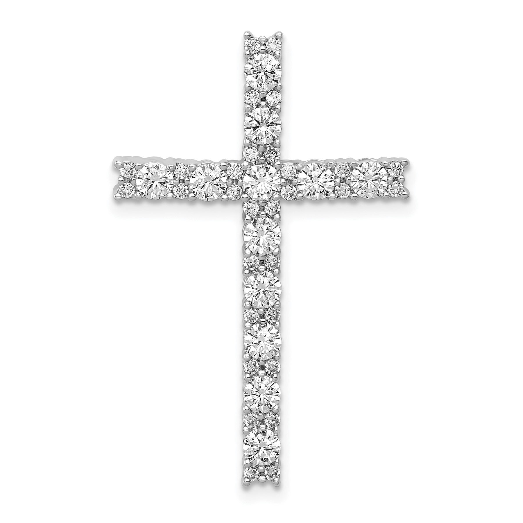 10k White Gold 1 carat Lab Grown Diamond Cross Chain Slide Pendant