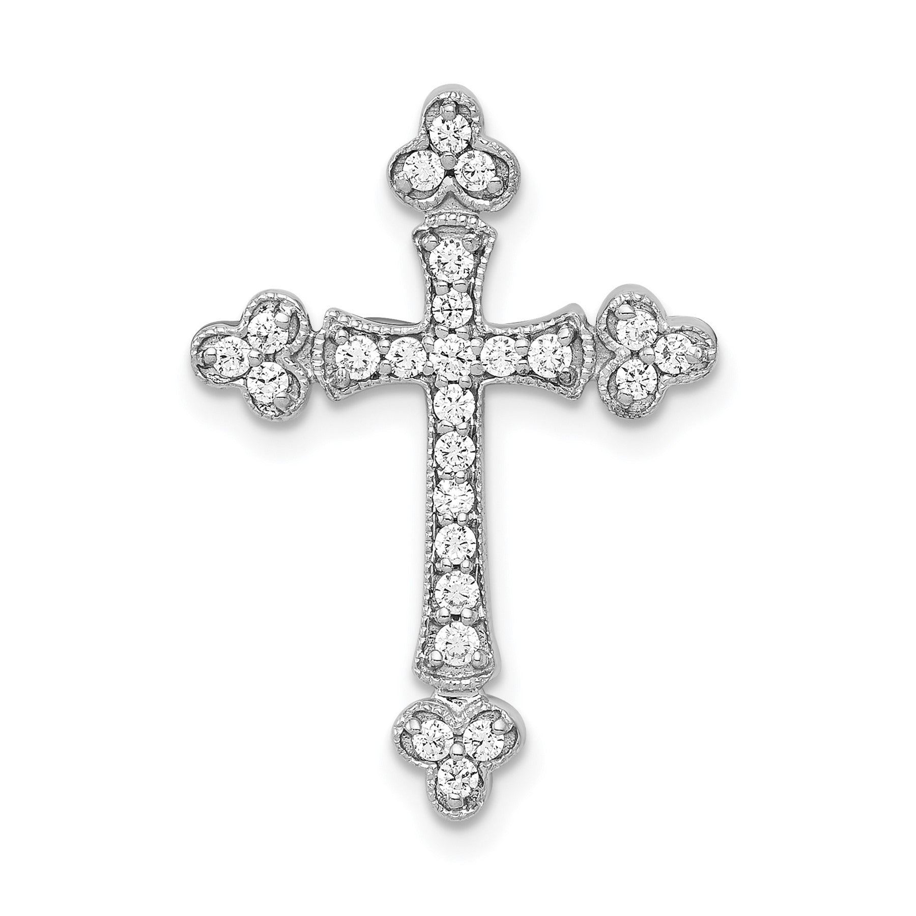 14k White Gold 1/4 carat Lab Grown Diamond Cross Chain Slide Pendant