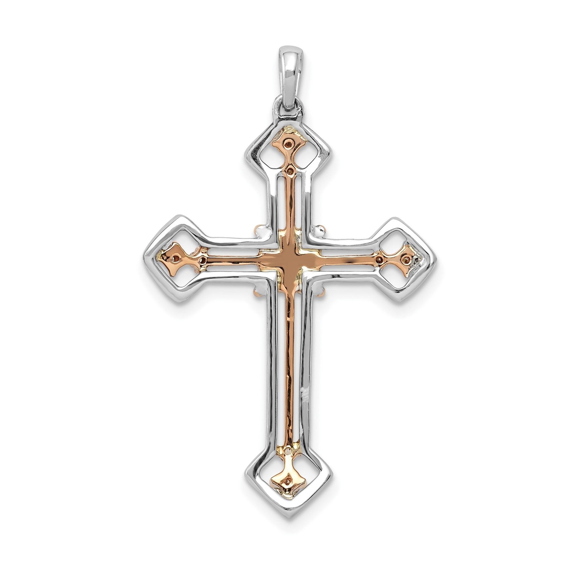 14k Two Tone Rose and White Gold 3/8 carat Lab Grown Diamond Cross Pendant