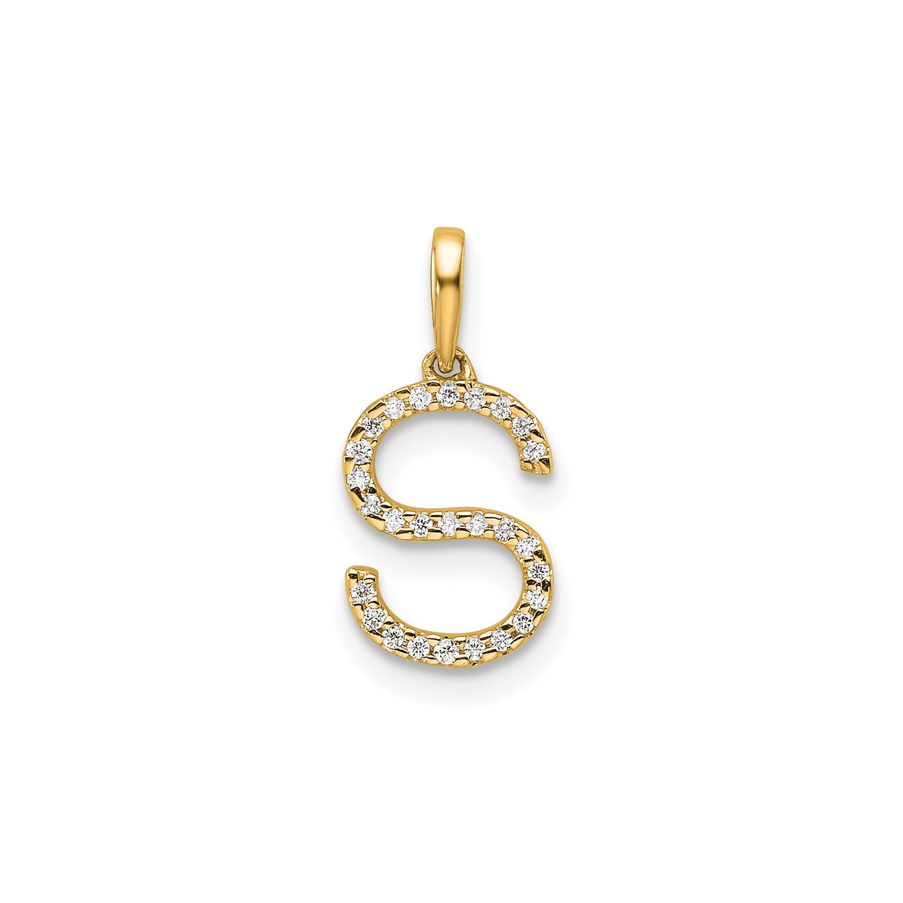 14K Gold Letter Initial Pave Diamond Pendant
