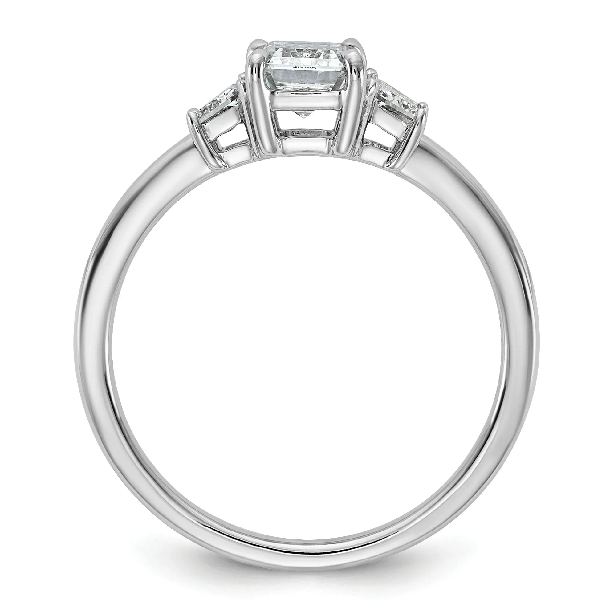 14k White Gold Diamond Emerald and Trapezoid 3-Stone Bridal Rings - Fine Diamond