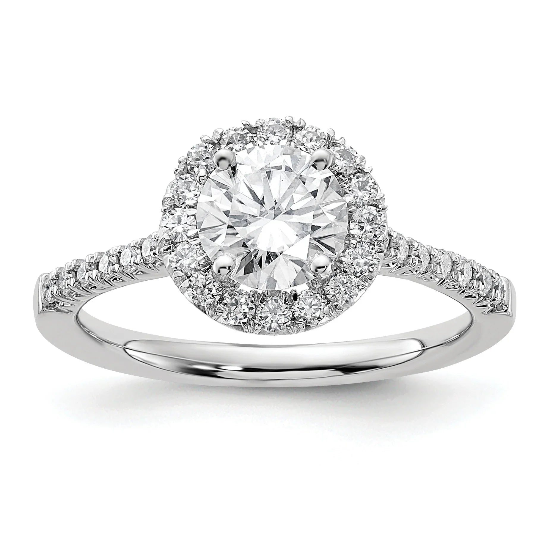 14k White Gold Lab Grown Diamond Halo Ring Semi Mount - Fine Diamond