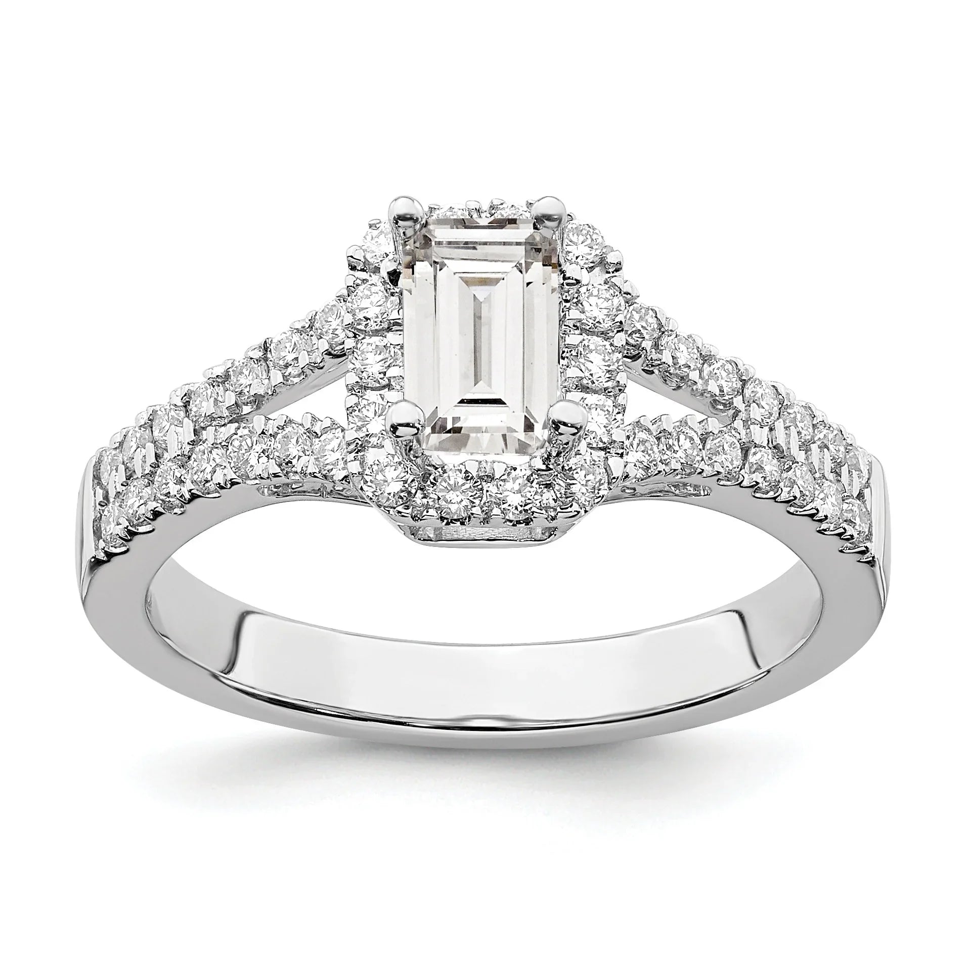 Lab Grown Emerald-Cut Diamond Halo Semi Mount Engagement Ring - Fine Diamond
