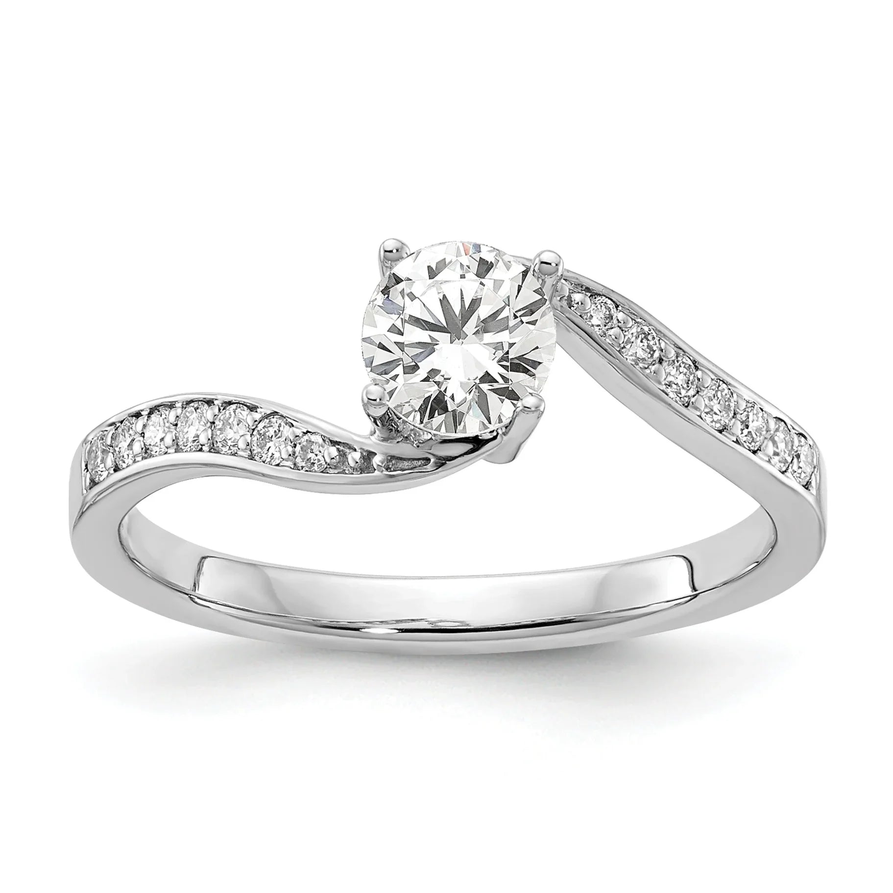 14k White Gold Lab Grown Diamond Round By-Pass Engagement Ring 0.6 Ct - Fine Diamond