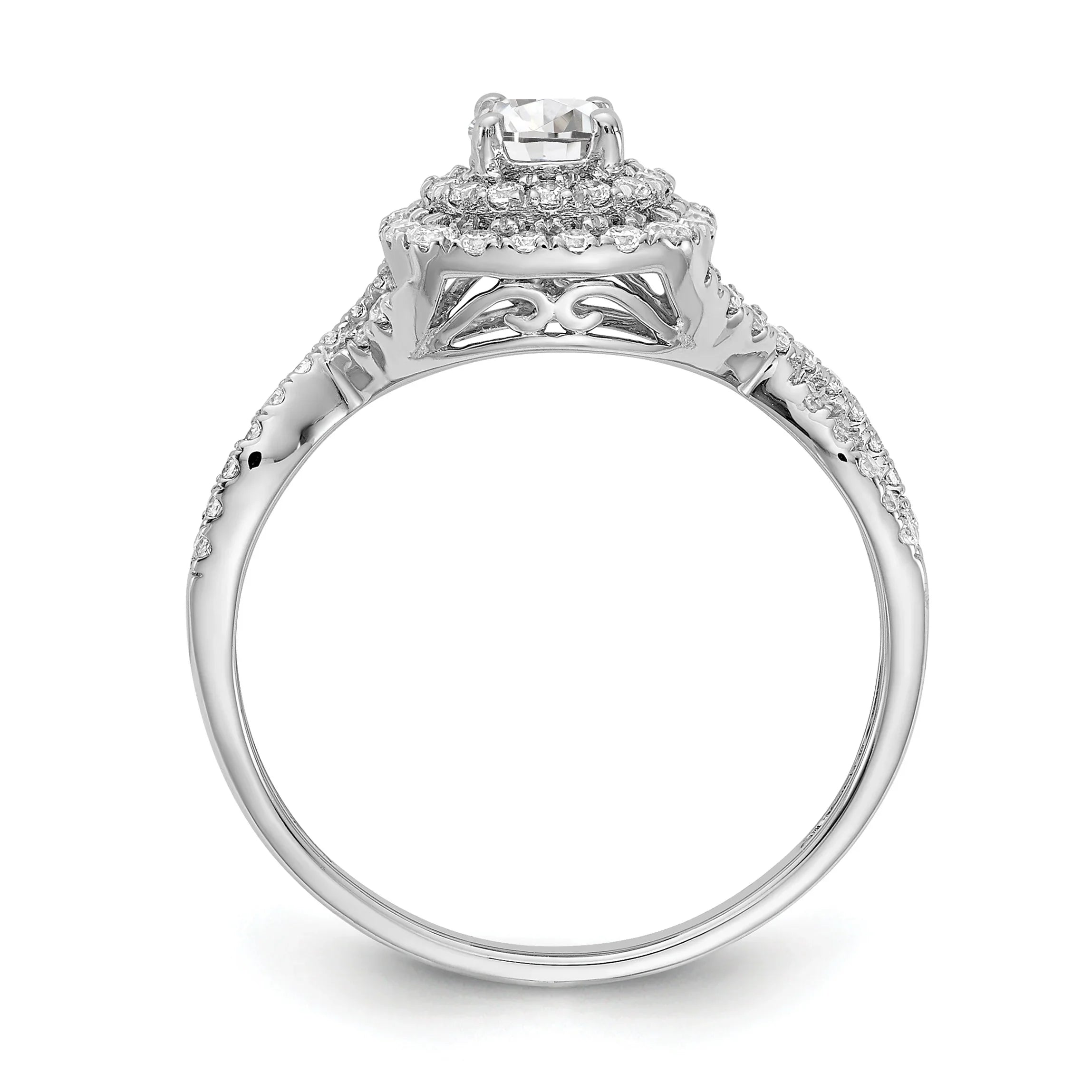 14K White Gold Lab Grown Diamond Double Halo Engagement Ring 0.75 ct - Fine Diamond