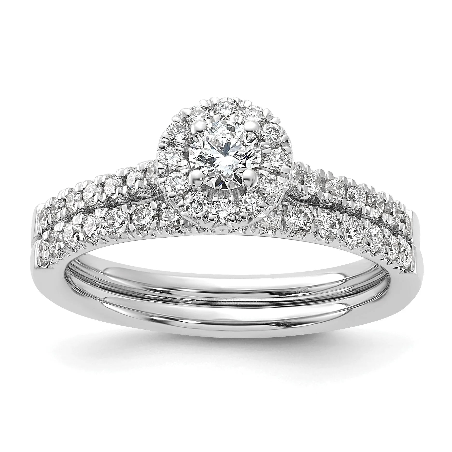 Lab Grown Diamond Halo Pave Ring 14K White Gold 0.5 ct - Fine Diamond