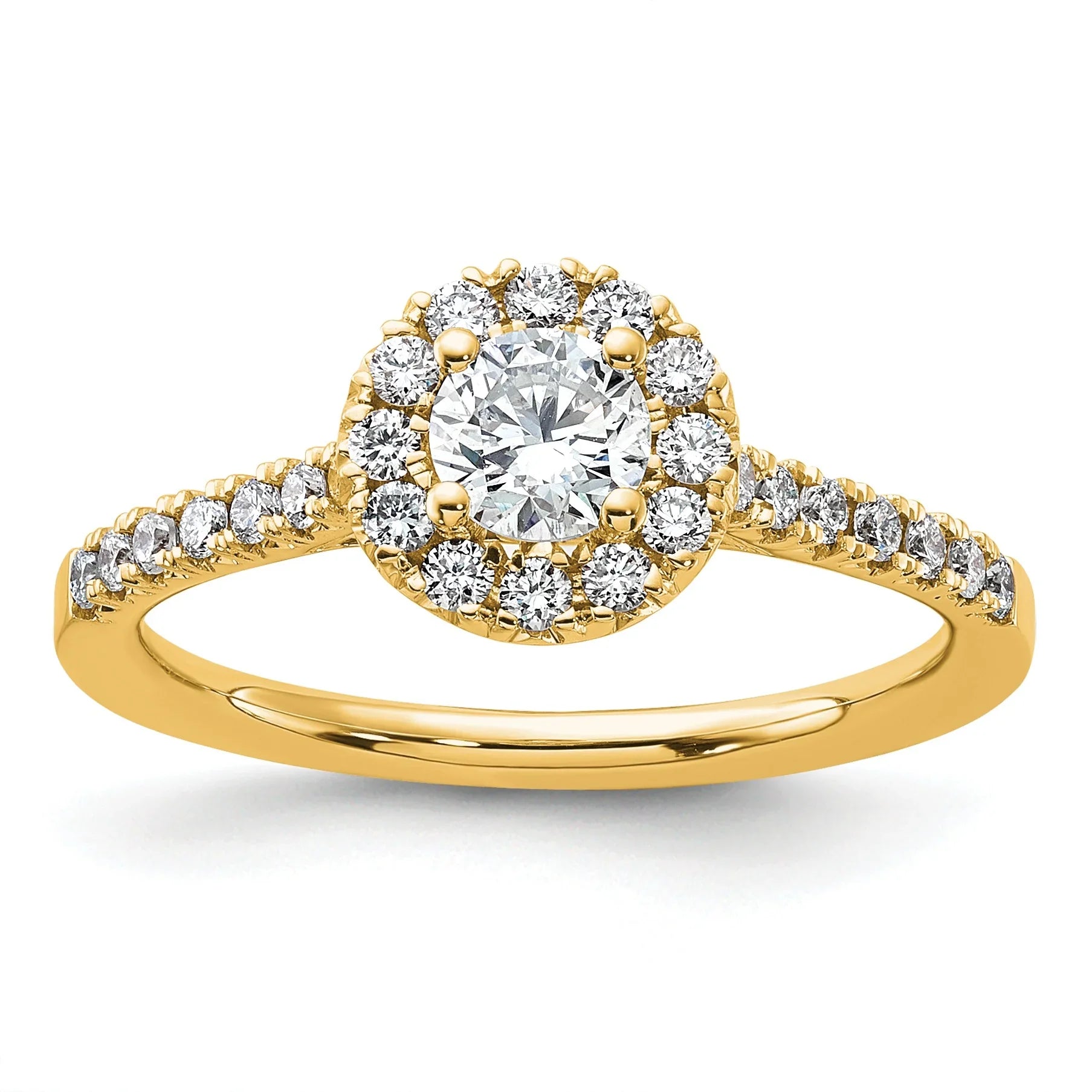 14k Yellow Gold Round Lab Grown Diamond Halo Engagement Ring 0.75 Ct - Fine Diamond