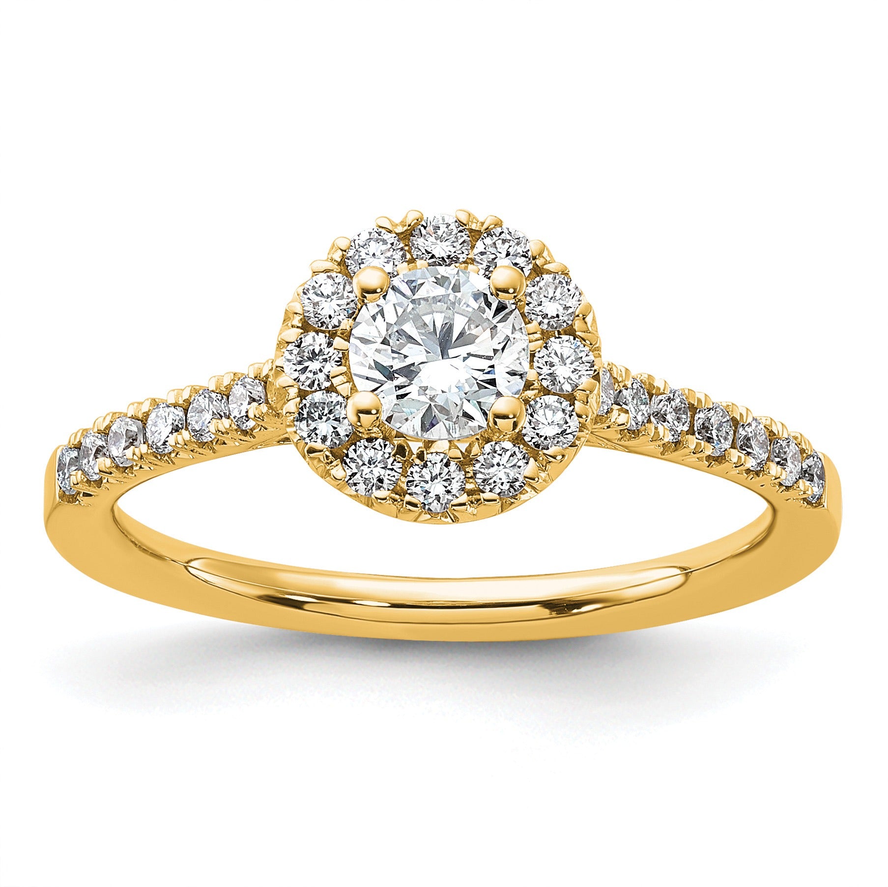 14k Yellow Gold Round Lab Grown Diamond Halo Engagement Ring 0.75 Ct