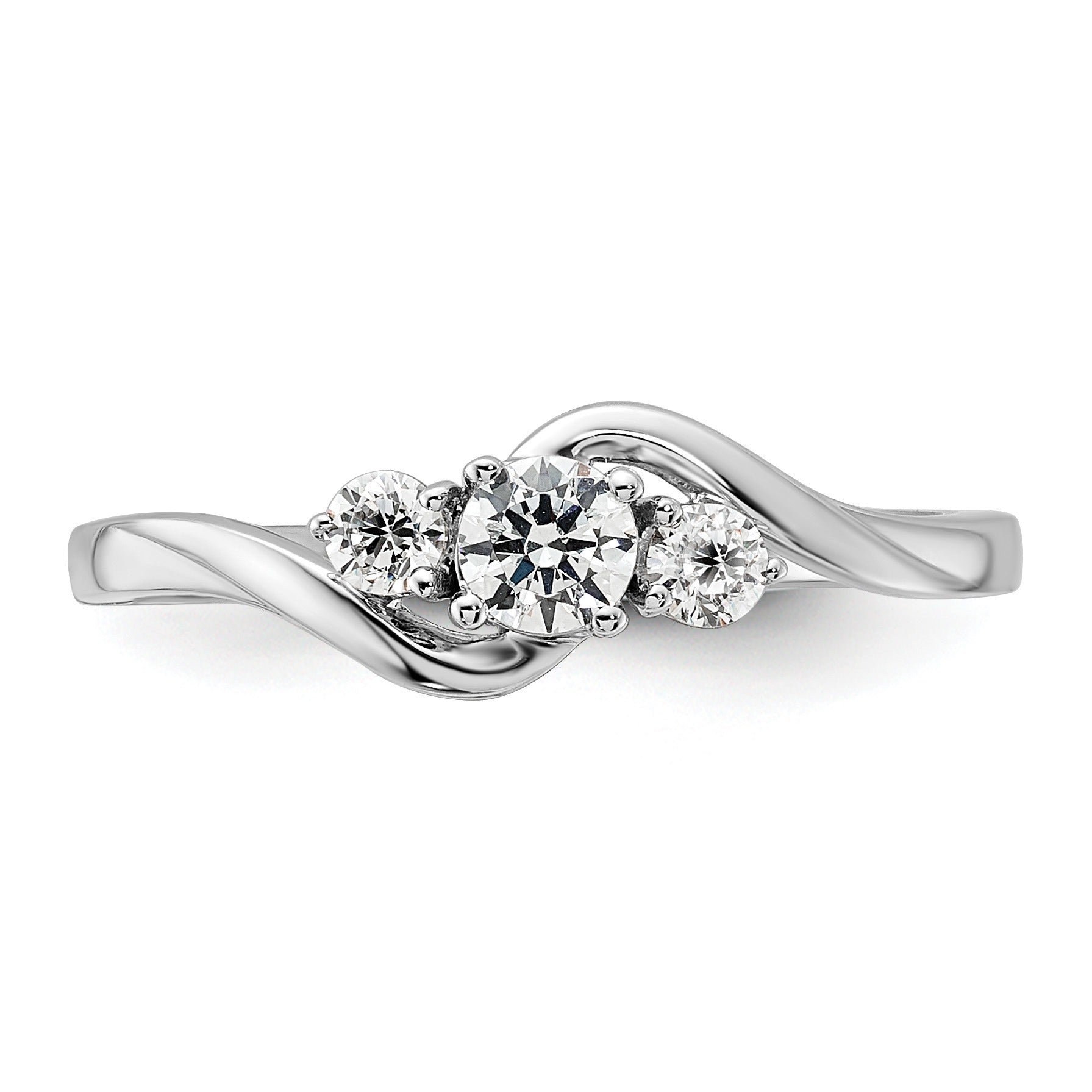 14K White Gold Lab Grown Diamond Petite Round Three Stone Ring 0.33 Ct